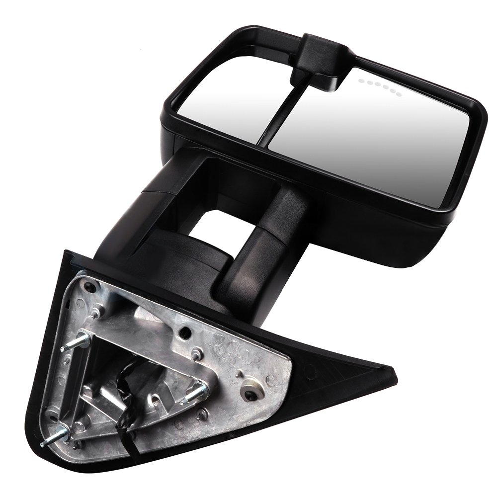 CCiyu Black Towing Mirrors - Power Adjustable Heated with Turn Signal & Auxiliary Light - Compatible with 2007-2017 Toyota Tundra (LH Left & RH Right) - Perfect for Enhanced Visibility & Safe Towing/Trailer Use