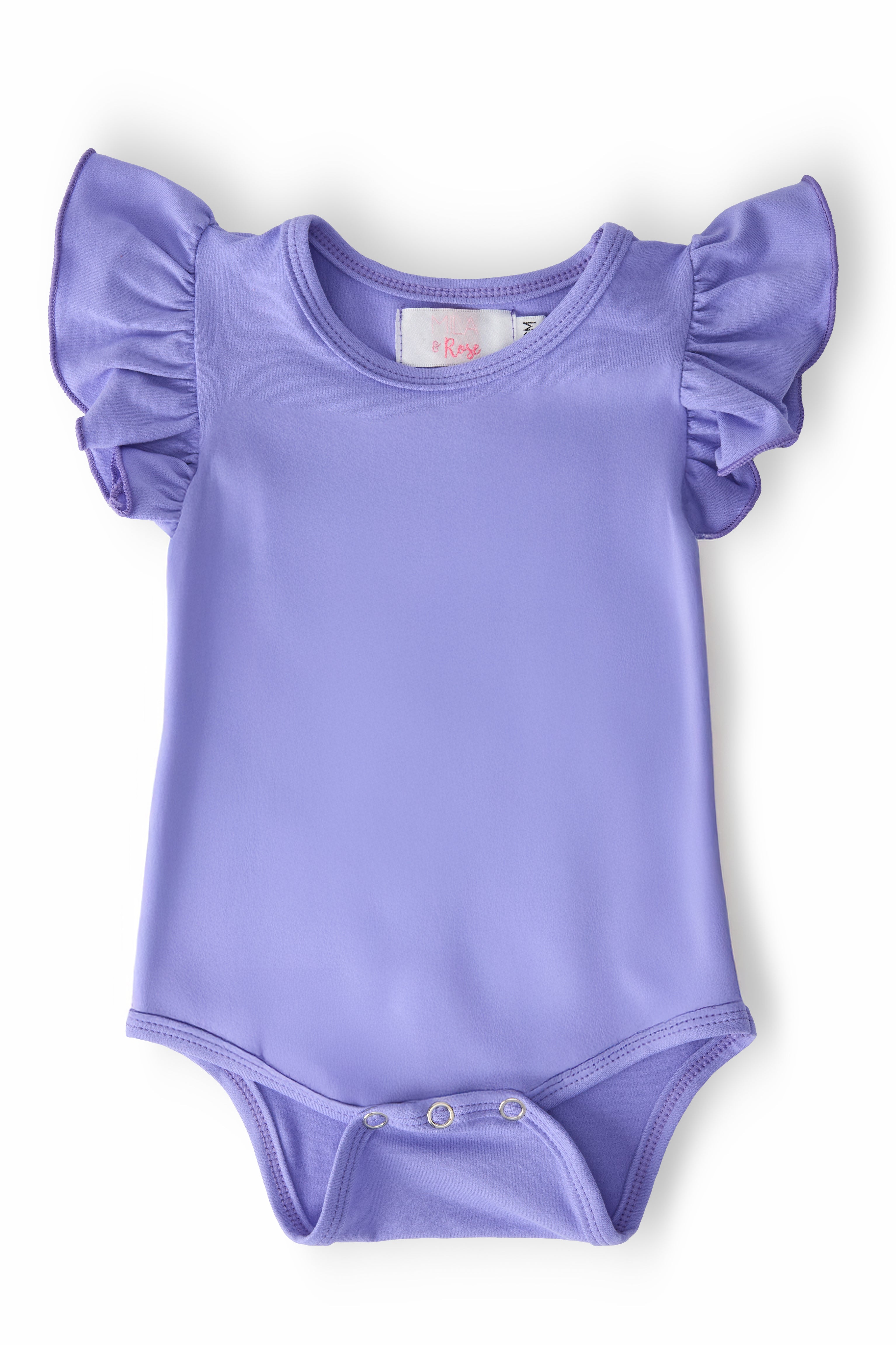 Periwinkle Short Sleeve Flutter Bodysuit for Women - Soft Stretchy Comfortable Summer Outfit for Casual Wear, Beach, and Date Nights