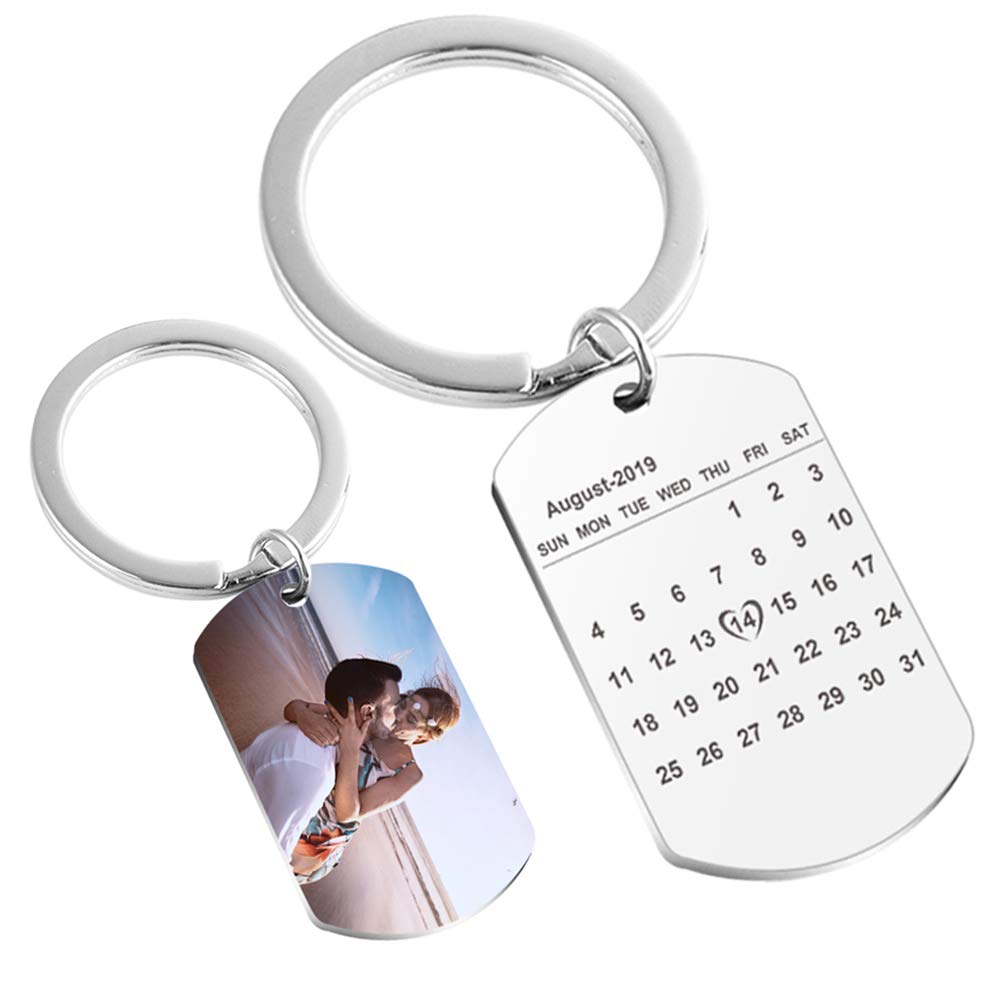 Personalized Photo Calendar Keychain - Custom Engraved Stainless Steel Keyring with Date - Perfect Gift for Anniversaries, Birthdays & Special Occasions