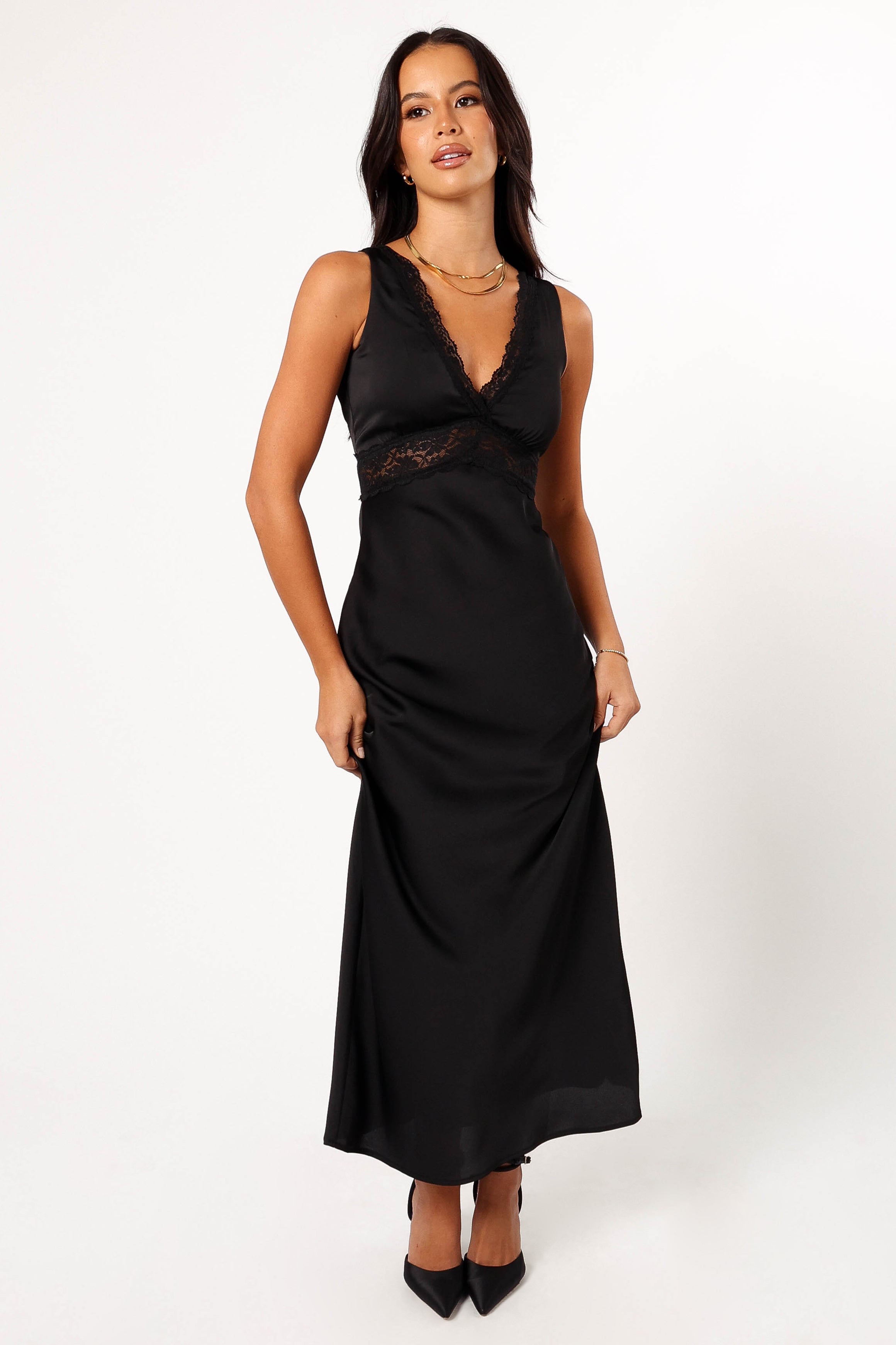 Brennan Maxi Slip Dress - Elegant Black Long Sleeve Evening Gown for Women | Perfect for Parties, Weddings & Special Occasions