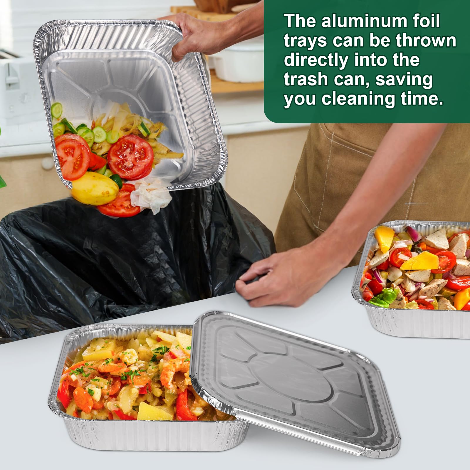 8x8 Inch Disposable Aluminum Foil Pans with Lids (15 Pack) - Heavy-Duty Baking Trays for Air Fryer, Oven, Microwave - Reusable & Leakproof Design - Perfect for Meal Prep, Party Serving & Holiday Cooking