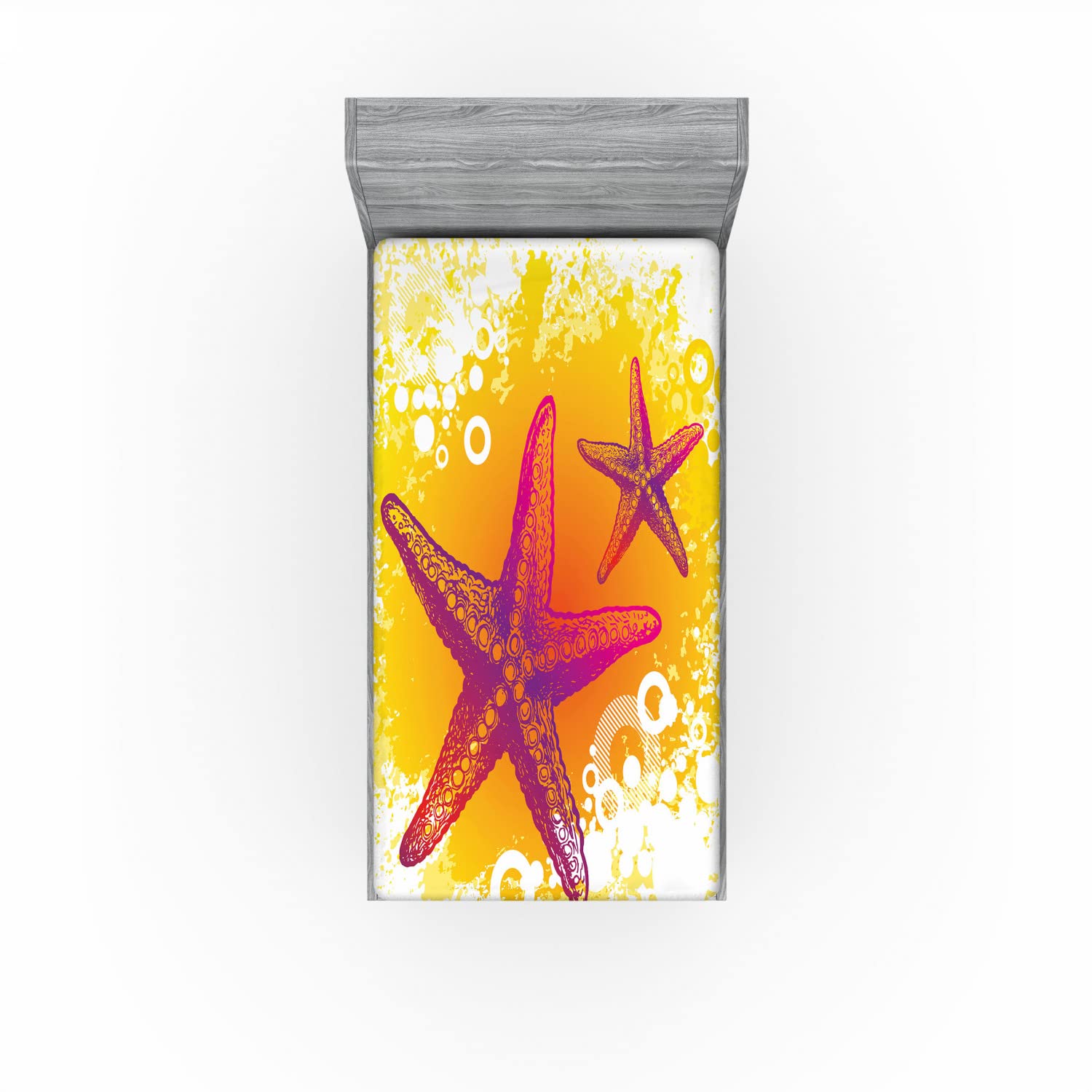 Ambesonne Starfish Fitted Sheet - Vibrant Tropical Animal & Bubble Design, Deep Pocket Elastic Twin XL Bed Sheet in Fuchsia Hot Pink & Yellow | Perfect for Beach House, Kids Room & Coastal Decor