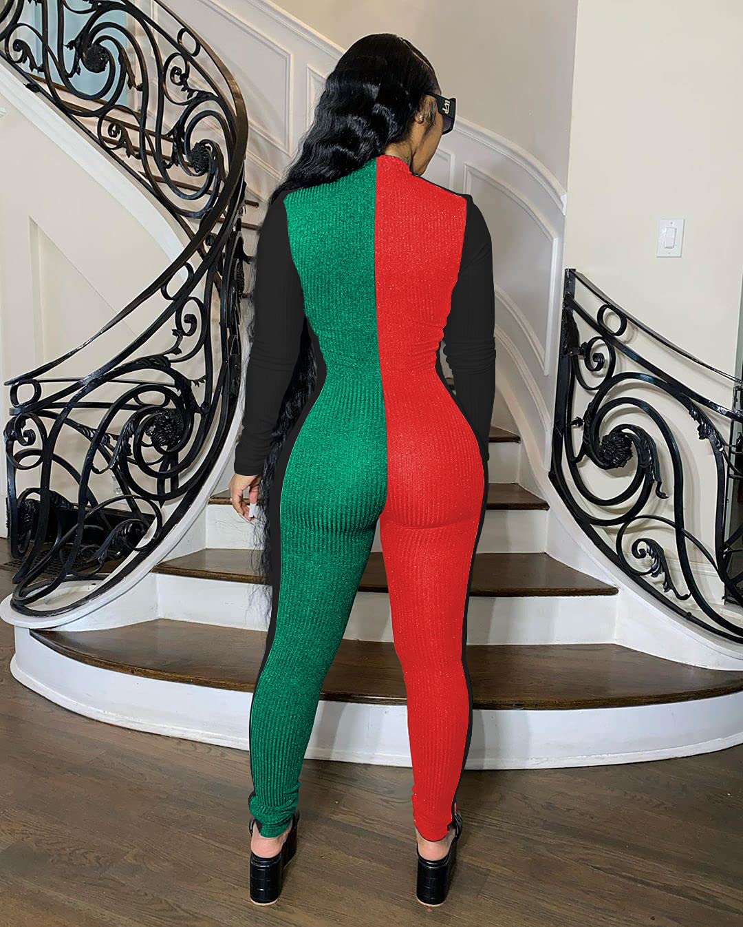 Mrskoala Women's Sexy V-Neck Long Sleeve Bodycon Jumpsuit - Comfortable Party & Club Wear One-Piece Romper for Night Out, Dinner Date, and Special Occasions