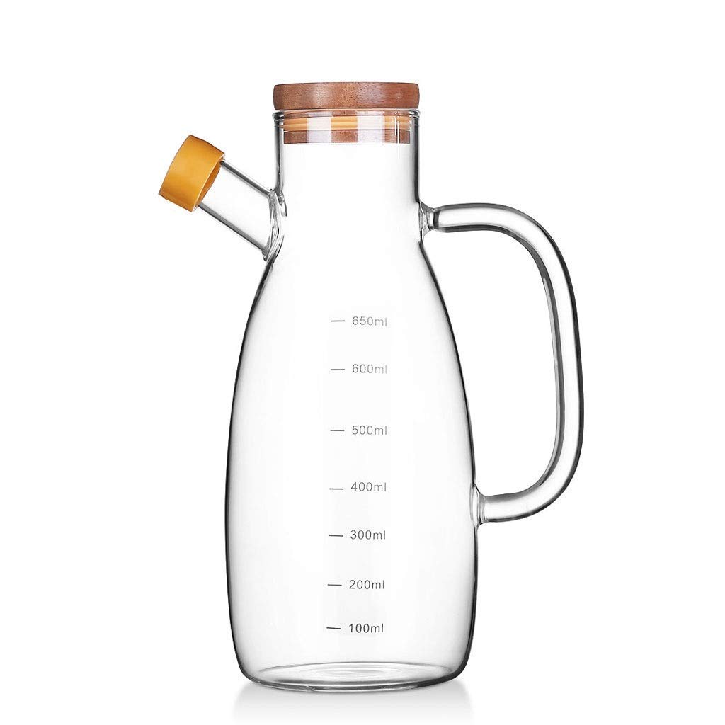 Heat-Resistant High Borosilicate Glass Oil Bottle with Handle & Measurement Scale - Transparent Seasoning Container for Soy Sauce, Vinegar & Cooking Oil - Perfect for Kitchen, Restaurant & Home Cooking Use