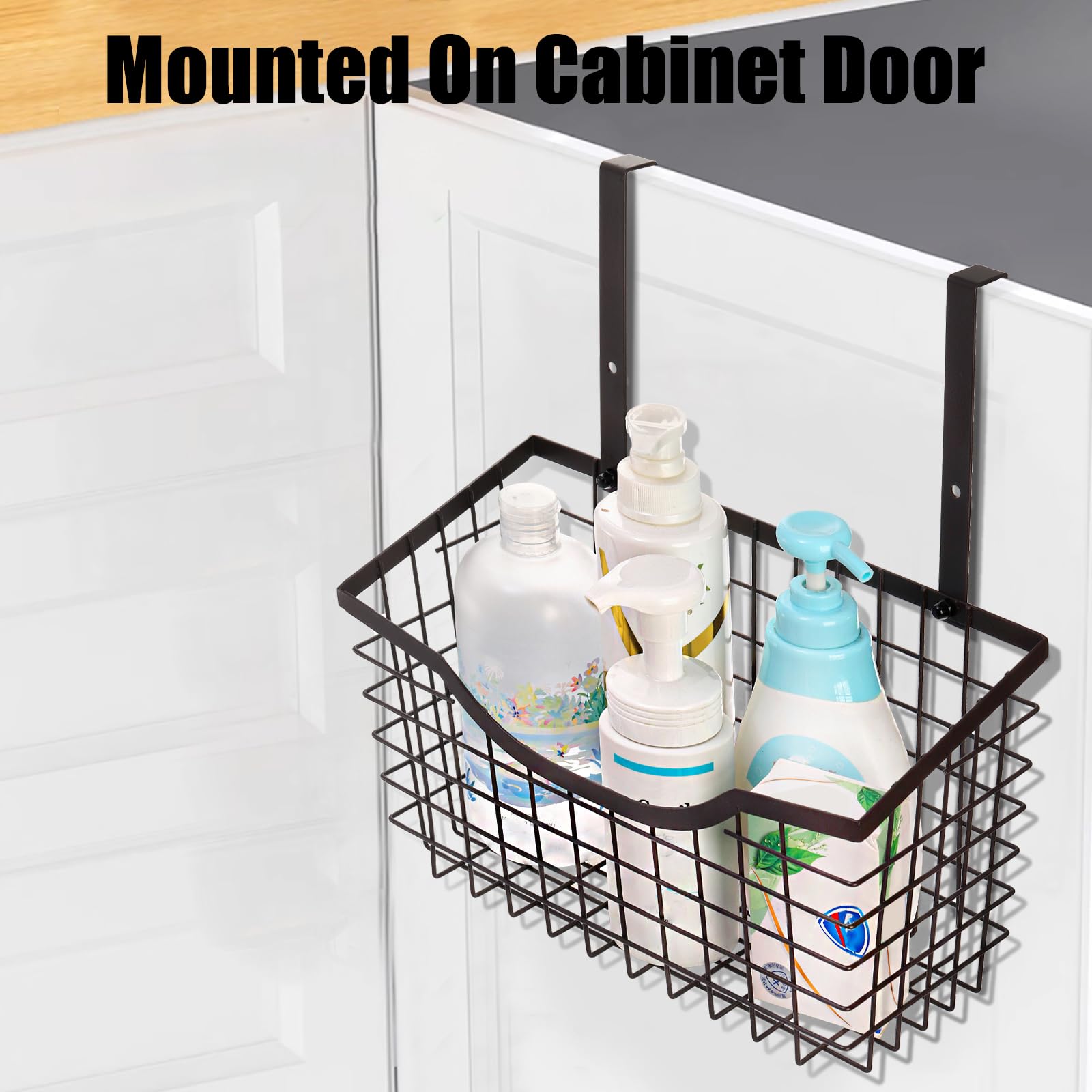 Nicunom 2-Pack Large Metal Wire Wall Mount Baskets - Over Cabinet Door Hanging Organizer for Kitchen, Bathroom & Pantry Storage (Bronze) | Space-Saving Home Organization Solution