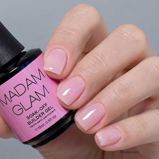 Madam Glam Hema-Free Soak-Off Builder Gel - Baby Pink Nail Strengthener (0.5 fl oz/15ml) | UV/LED Curable | Flexible Nail Enhancement | Prevents Breakage | Long-Lasting | Perfect for Salon & Home Manicures