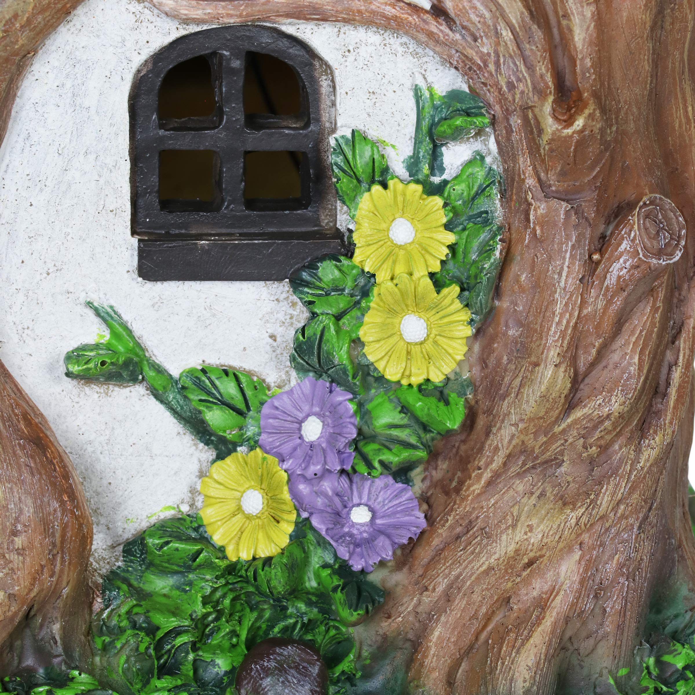 Exhart Solar-Powered Fairy Garden Sculpture - LED Illuminated Tree Trunk Fairy House, Weather-Resistant Resin Outdoor Decor for Lawn, Yard & Patio (8.5 x 9.5 x 11.5 Inch) - Perfect for Garden Pathways, Flower Beds & Magical Nighttime Displays