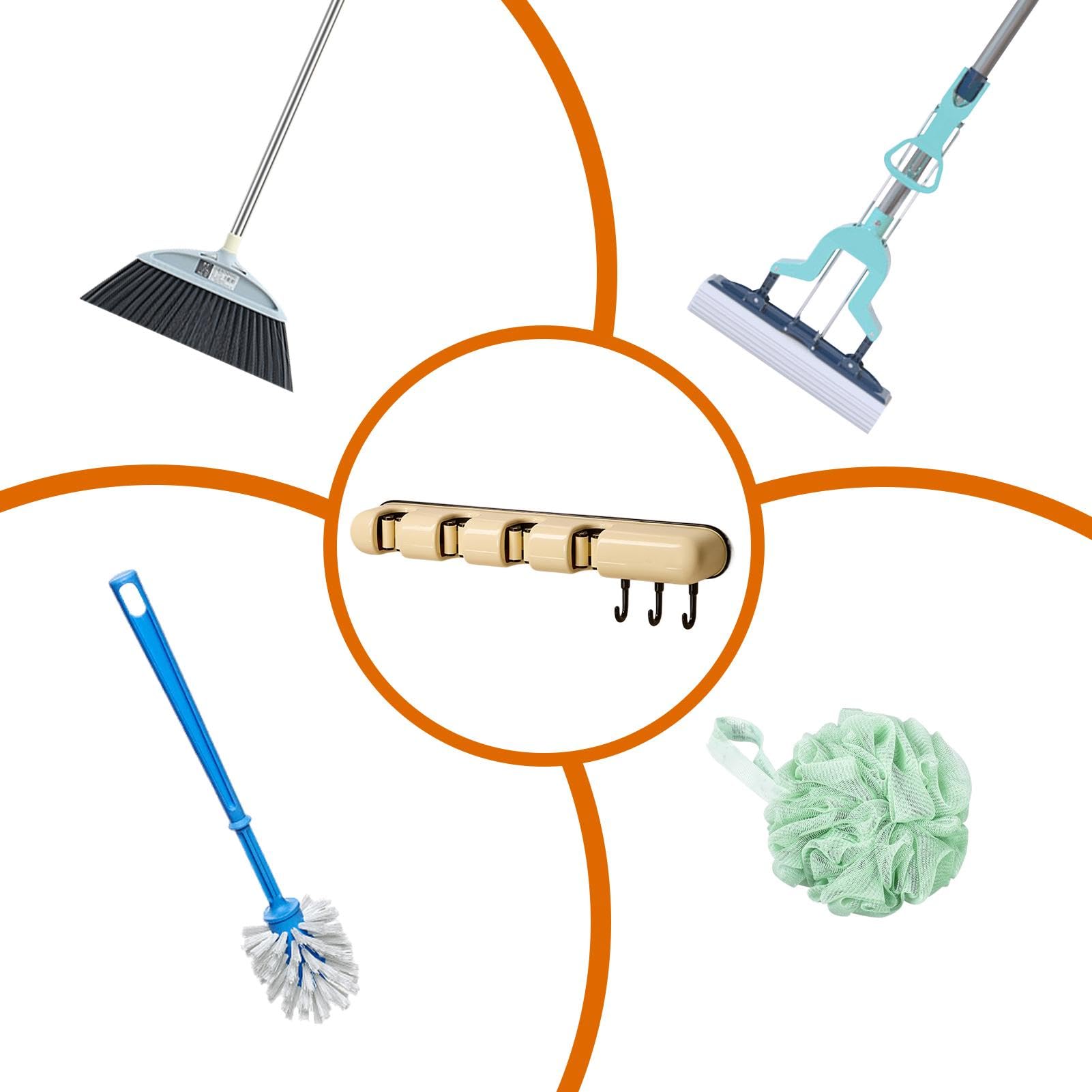 Shakven No Drill Mop Broom Holder - Wall Mount Garden Tool Organizer with Space Saving Design | Perfect for Garage, Closet & Utility Room Storage