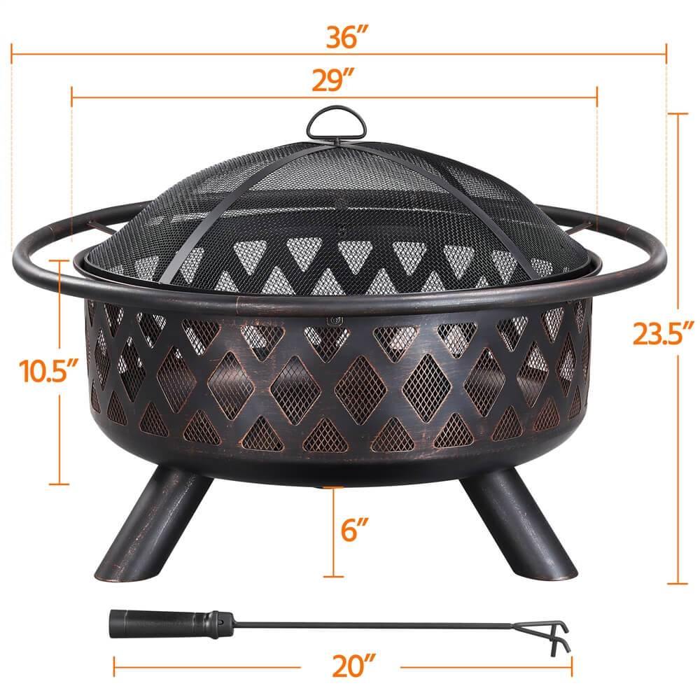Yaheetech 36 Inch Outdoor Fire Pit - Heavy Duty Steel Firepit Bowl with Spark Screen & Poker for Backyard, Patio, Camping (Perfect for S'mores, Bonfires & Outdoor Gatherings)