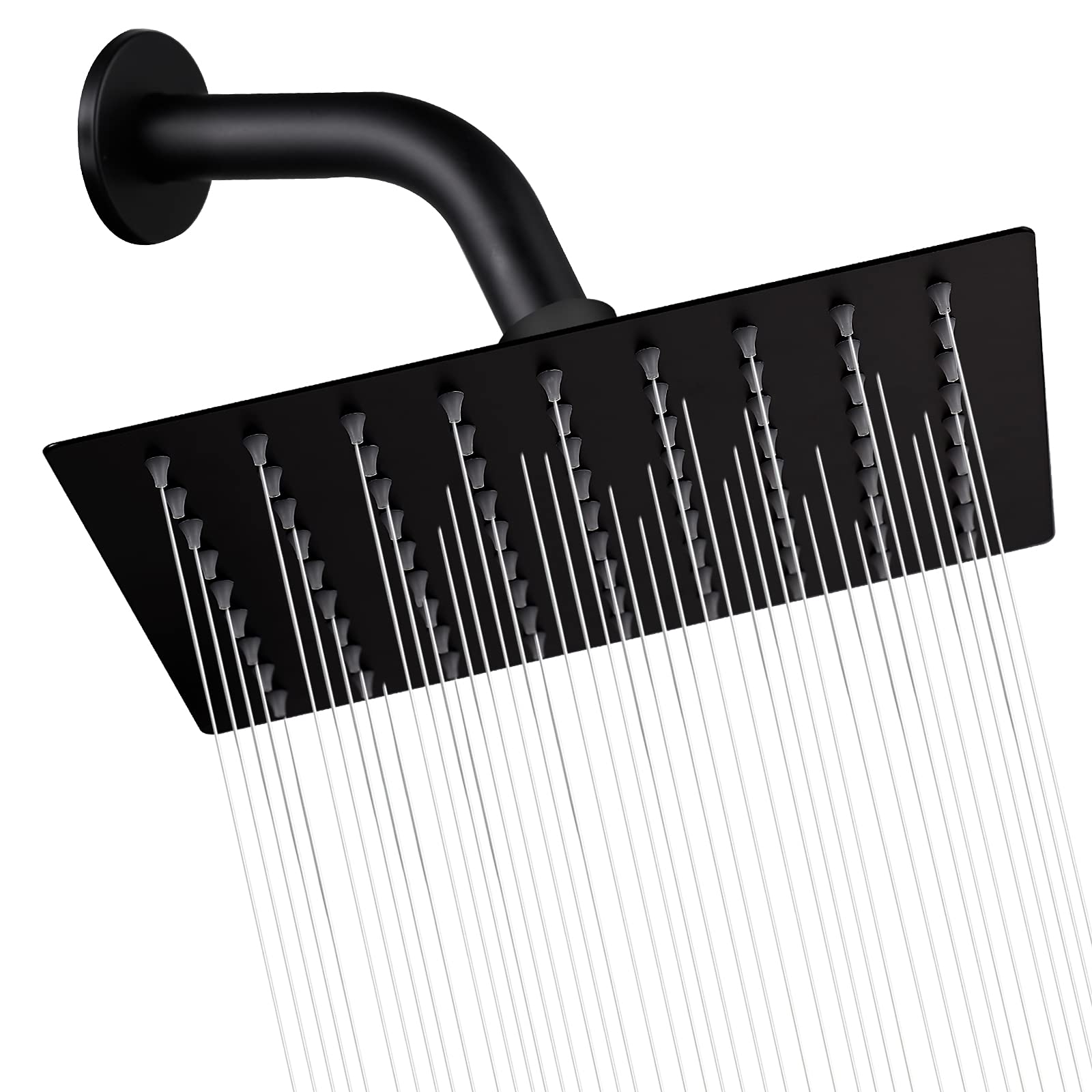 HBGEWO 8 Inch High Pressure Rain Shower Head - Stainless Steel Square Rainfall Showerhead with Pressure Boosting Technology for Spa-Like Experience (Matte Black) | Perfect for Master Bathroom, Luxury Hotel Style Upgrade & Water Saving