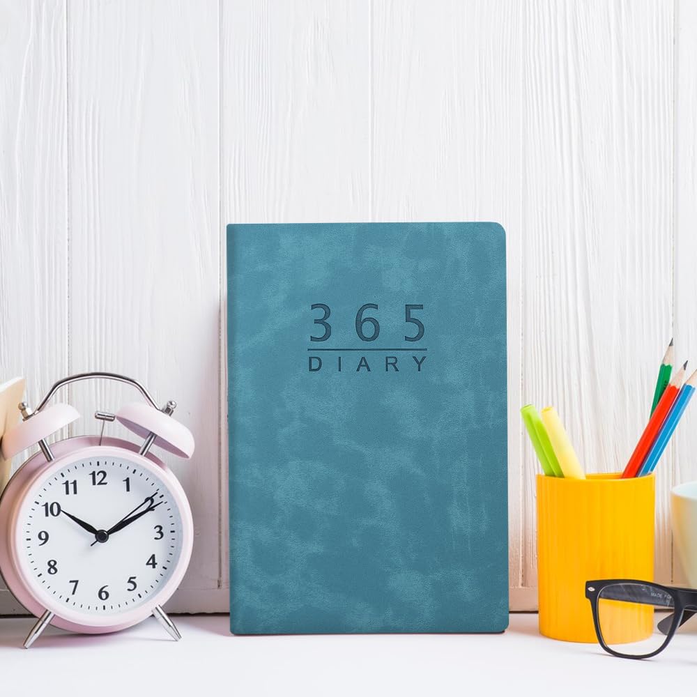 2025 Daily Planner - A5 Leather Journal Notebook with 365 Days Calendar, Tabs & Monthly Pages | Jan-Dec 2025 Appointment Book for Business, School & Personal Use | Perfect Work Planner & Gift Idea (Blue)