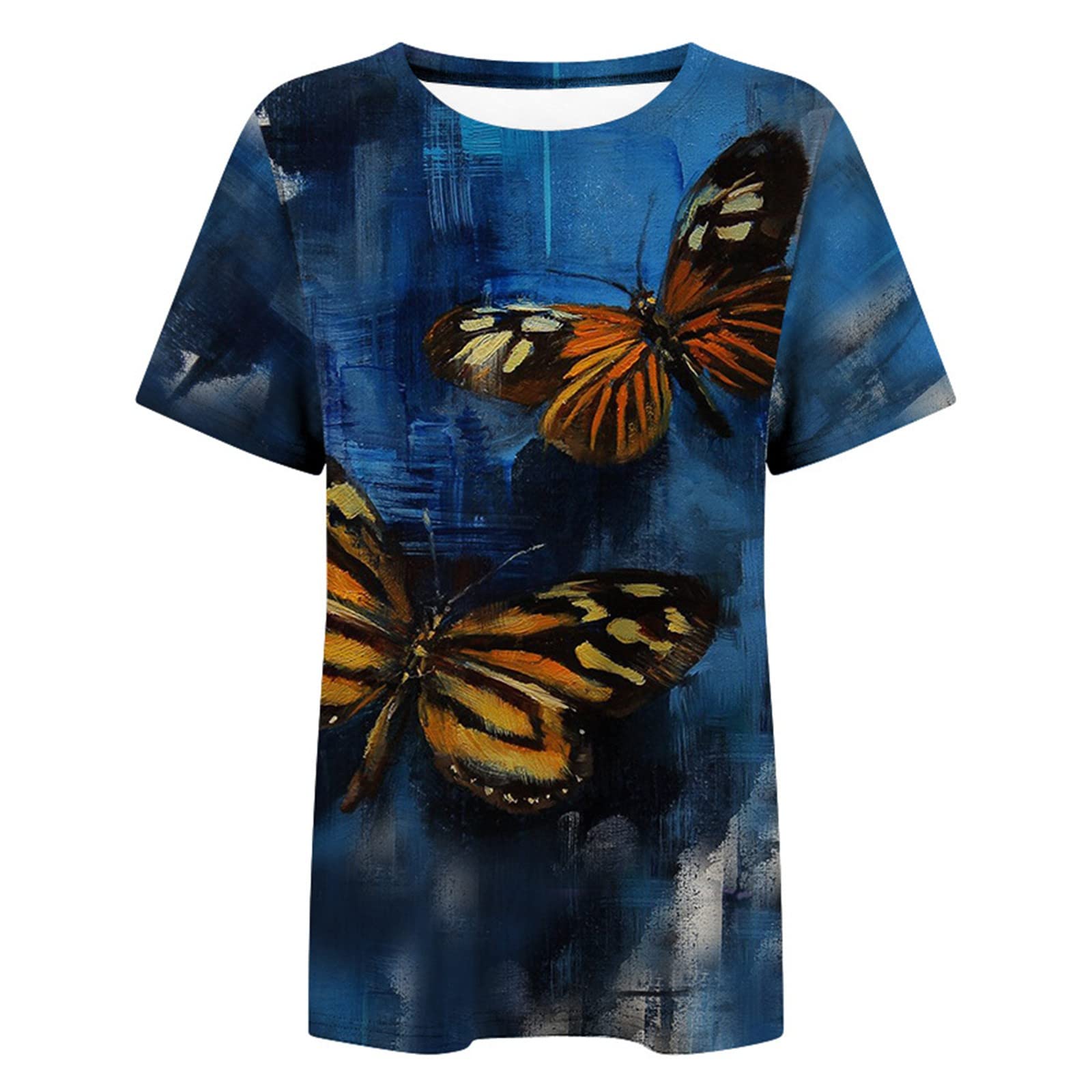 Women's Cute Butterfly Printed Vintage Round Neck Short Sleeve T-Shirts & Tunics - Summer Casual Tops for Outdoor, Beach, and Daily Wear