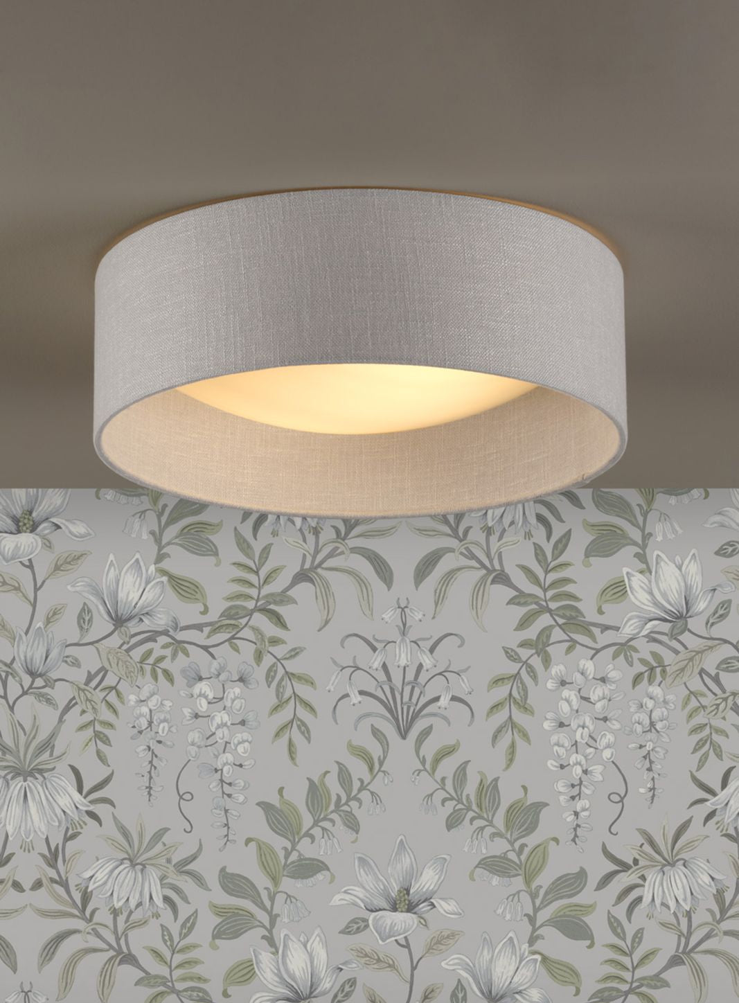 Bacall 2-Light Flush Mount Ceiling Light Fixture with Natural/Silver Shade, E27 Socket - Perfect for Bedroom, Living Room, and Hallway Lighting