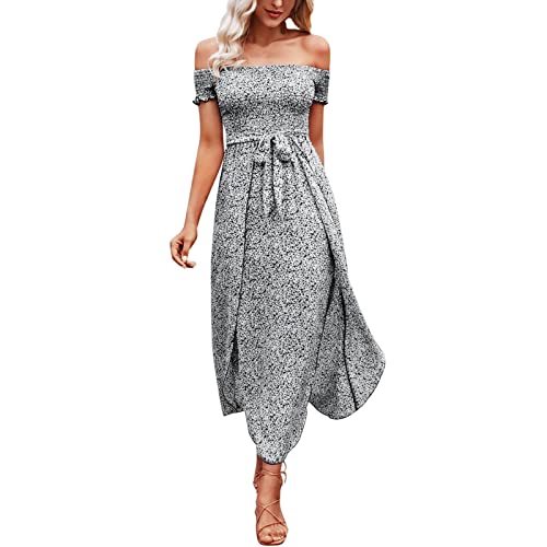 Elegant Black Midi Dress for Women - Off Shoulder Short Sleeve High Waist A-Line Mini Party Dress (Summer, Black, Size S) | Perfect for Cocktail Parties, Date Nights & Special Occasions