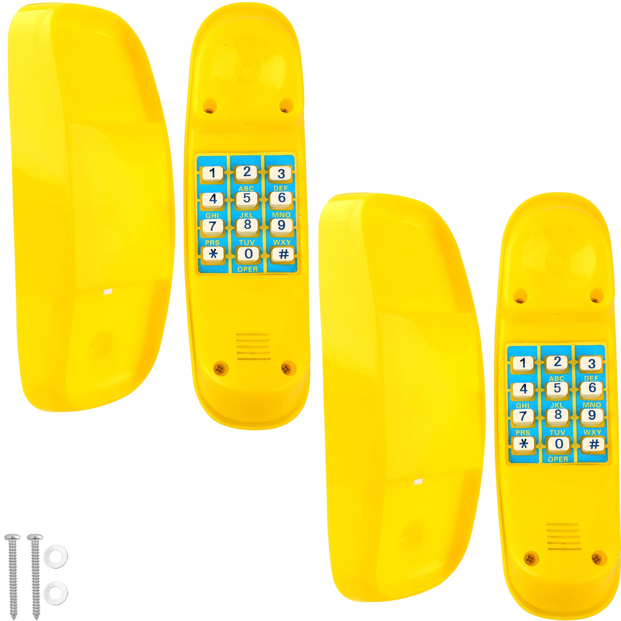 2 Pack Yellow Plastic Pretend Play Telephone Toy for Kids - Outdoor Swing Set Accessories with Numeric Key - Perfect for Playground, Treehouse & Backyard Fun (Child-Safe Design)