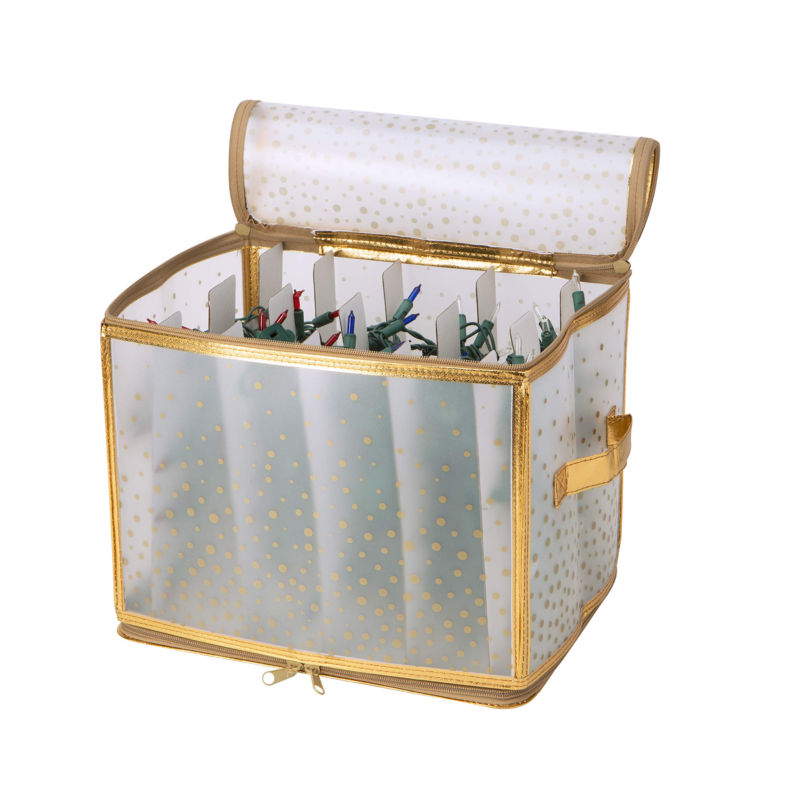 Simplify Holiday Light Organizer Box - Stores 500 Christmas Lights with 5 Divider Reels | Collapsible Storage Solution for Tree String Lights | Ultra-Zip Gold Design | Perfect for Holiday Decor Organization & Off-Season Storage