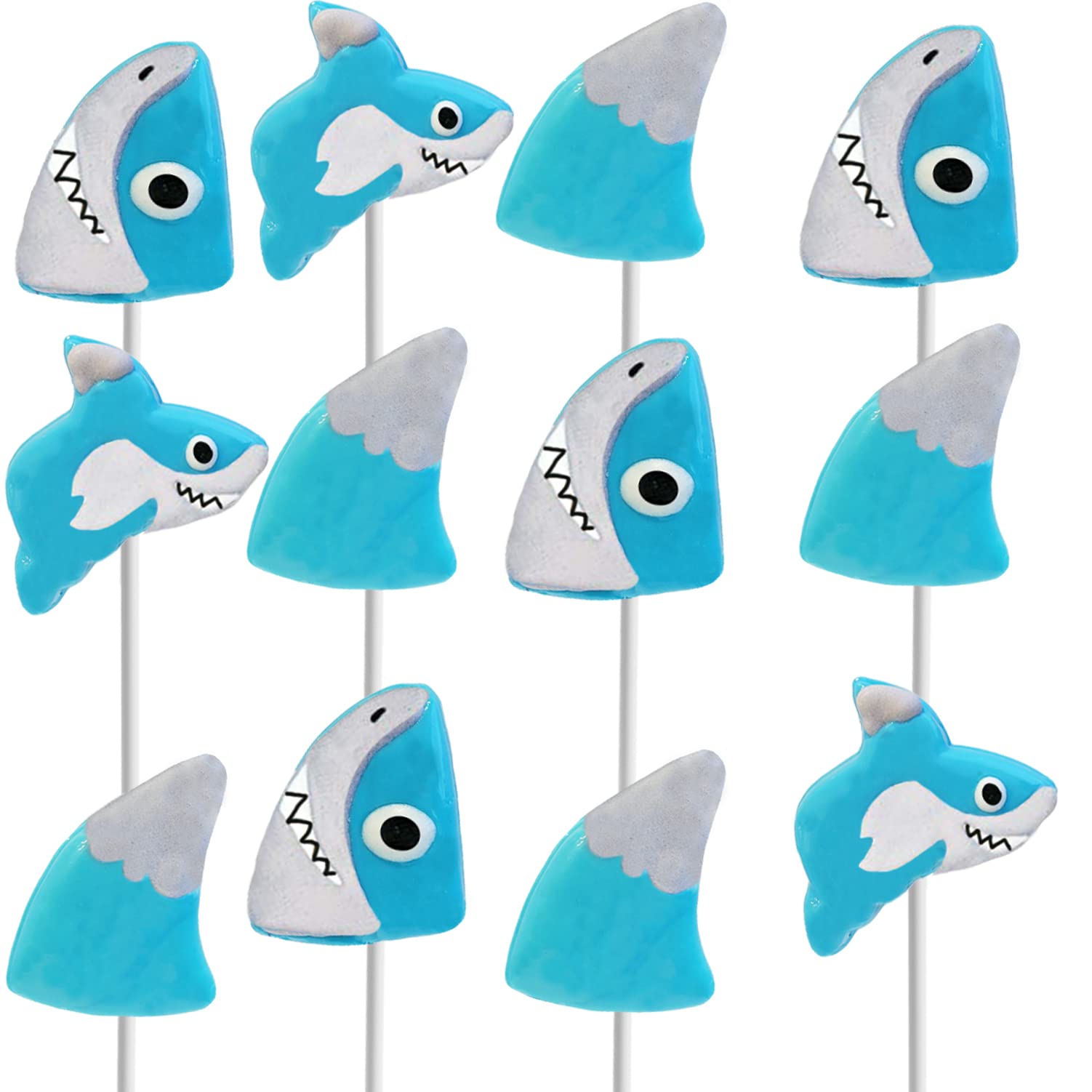 Shark Lollipops Variety Pack - 12 Mixed Fruit Flavor Suckers for Shark Themed Birthday Parties, Baby Showers & Ocean-Themed Events - Perfect Party Favors & Goodie Bag Fillers
