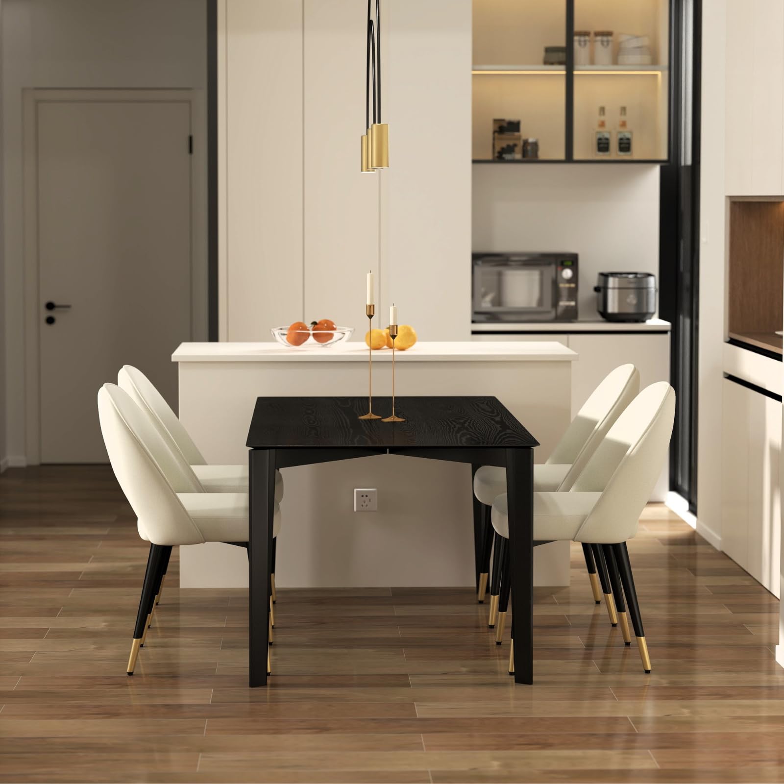 LukeAlon Classic Velvet Dining Chairs Set of 2 - Mid Century Modern Upholstered Armless Side Chairs with Open Back & Metal Legs for Kitchen, Dining Room - Beige Velvet Fabric - Perfect for Home Decor, Restaurant, and Cafe Seating