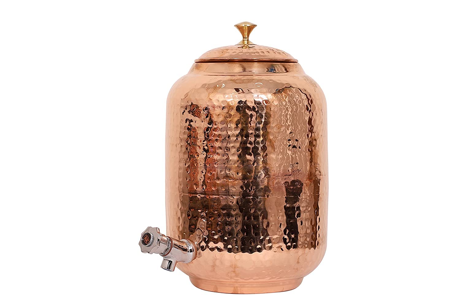 Hammered Copper Water Dispenser & Storage Pot - 4L/5L/7L/8L Capacity with 1 Tank, 2 Glasses & 1 Bottle (7L Set) | Traditional Matka Vessel for Home, Office & Outdoor Use | Natural Water Cooling & Purification