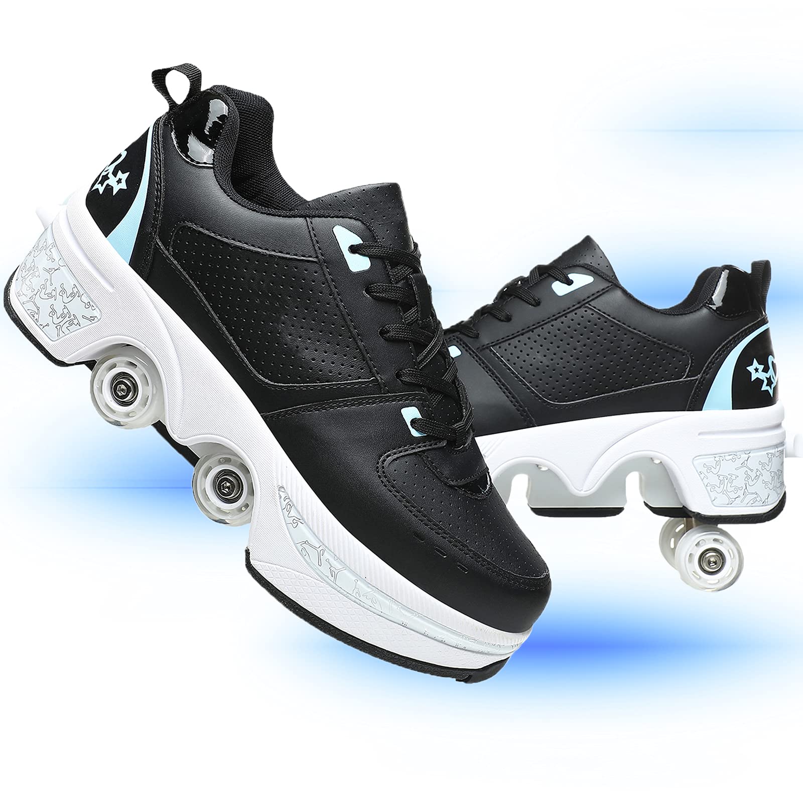 Women's 2-in-1 Roller Skate Shoes with Removable Inline Wheels - Adjustable Deformation Running Skates for Girls & Boys - Perfect for Outdoor Fun, Fitness & Street Skating