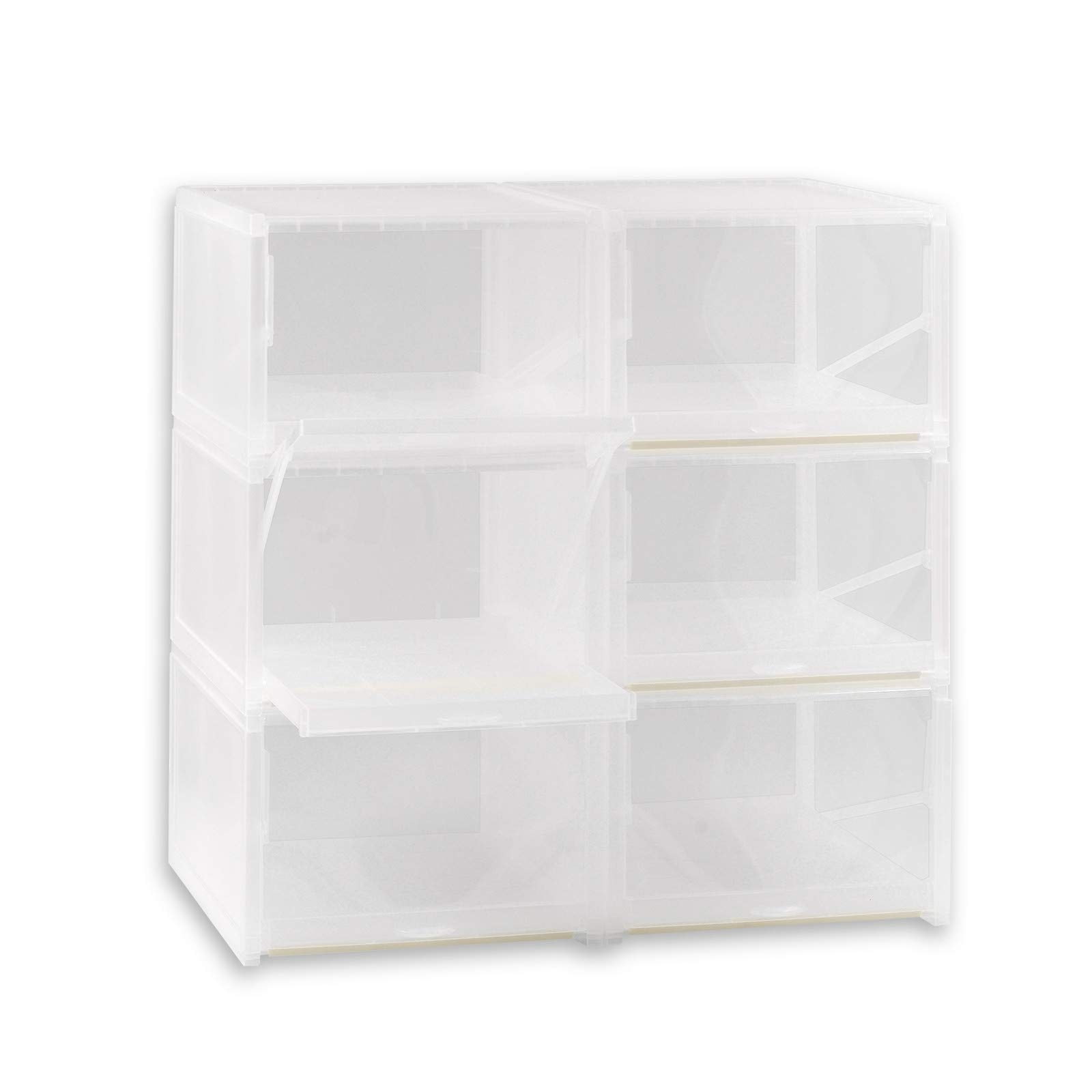 6-Pack Stackable Clear Plastic Shoe Storage Boxes with Push-Pull Drawers & 120° Lids - Transparent Shoe Organizer for Closet, Entryway, Sneaker Cabinet - Perfect for Home, Dorm, Office & Travel Shoe Organization