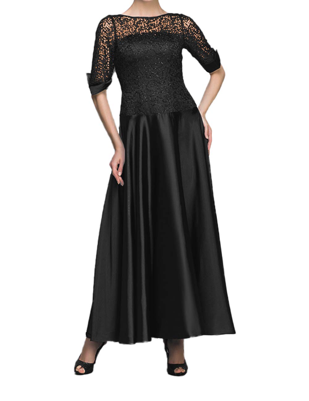 Elegant Tea-Length Mother of the Bride Dress - Long Sleeve Satin Evening Gown for Weddings & Formal Occasions | Perfect for Wedding Ceremonies, Receptions & Special Events