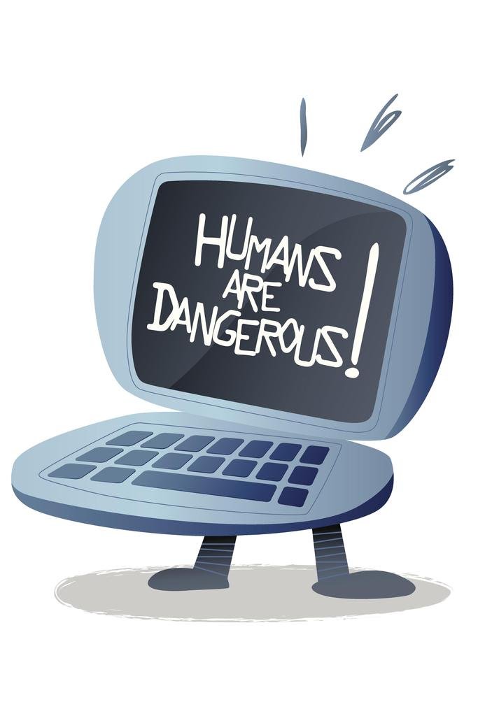 Retro Laminated Humans Danger Funny Laptop Computer Illustration Poster - 12x18 Dry Erase Wall Art for Office, Home, or Classroom Decor