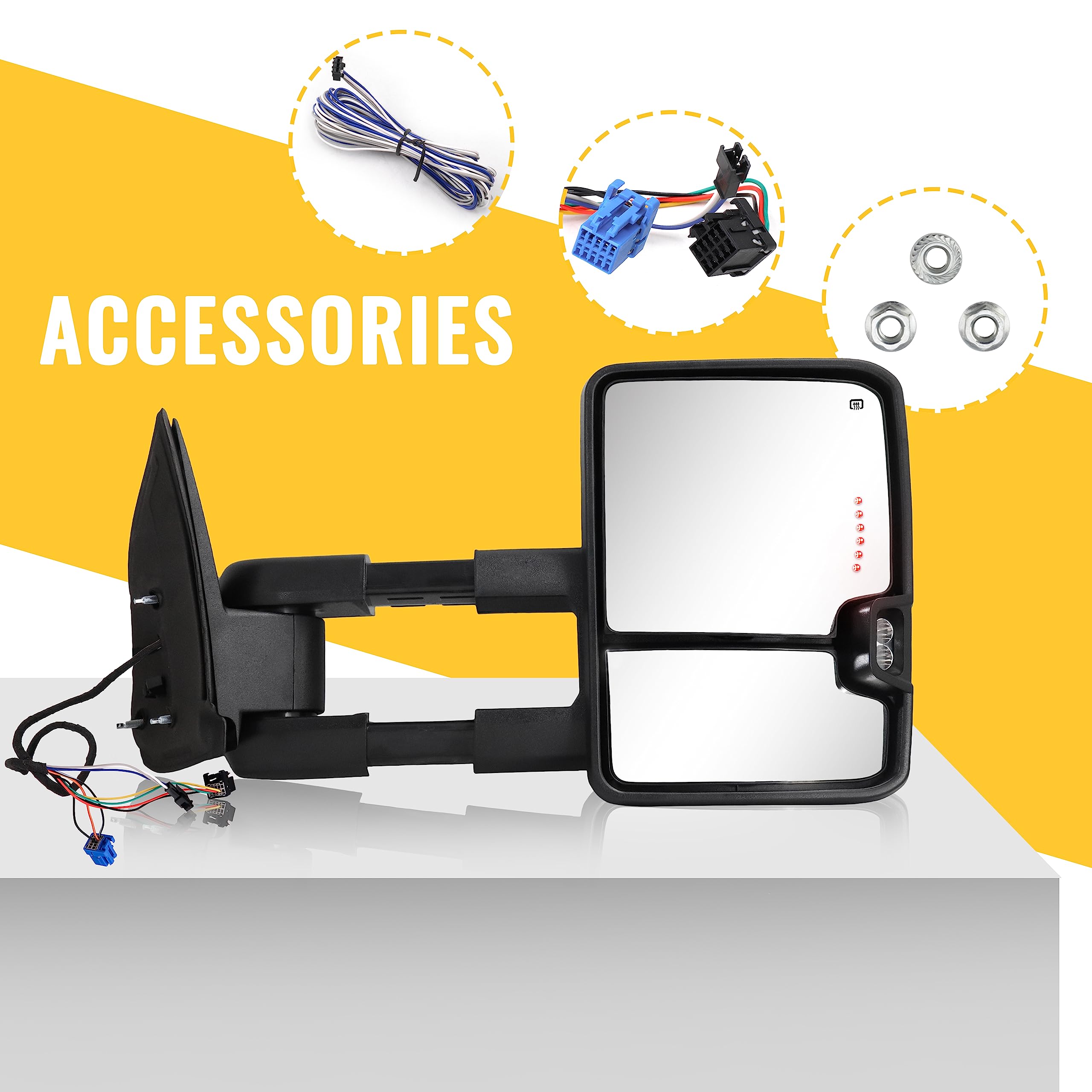 2003-2007 Chevy Silverado Suburban Yukon Tahoe GMC Sierra Towing Mirrors with Switchback Lights, Turn Signal, Running Lights, Power Glass & Heated Backup Lamp - Perfect for Towing, Off-Roading & Night Driving