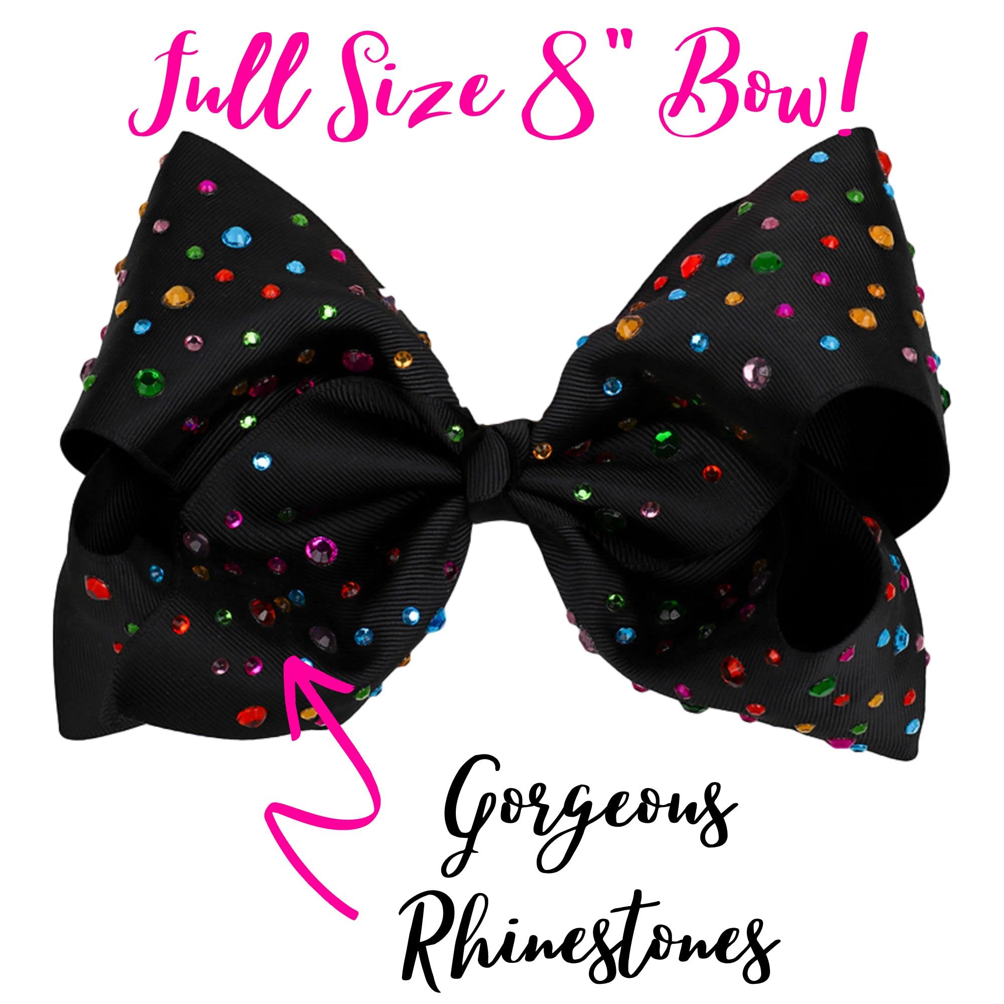 Rhinestone Hair Bow Clip for Girls - 8 Inch Large Hair Accessories for Toddlers & Cheerleading