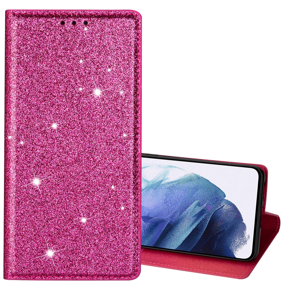 Samsung Galaxy A72 Wallet Phone Case - Ultra Thin Glitter Shockproof PU Leather Magnetic Cover with Flip Kickstand & Card Slots | Slim Protective Case for Samsung A72 | Perfect for Work, Travel & Daily Use (Red)