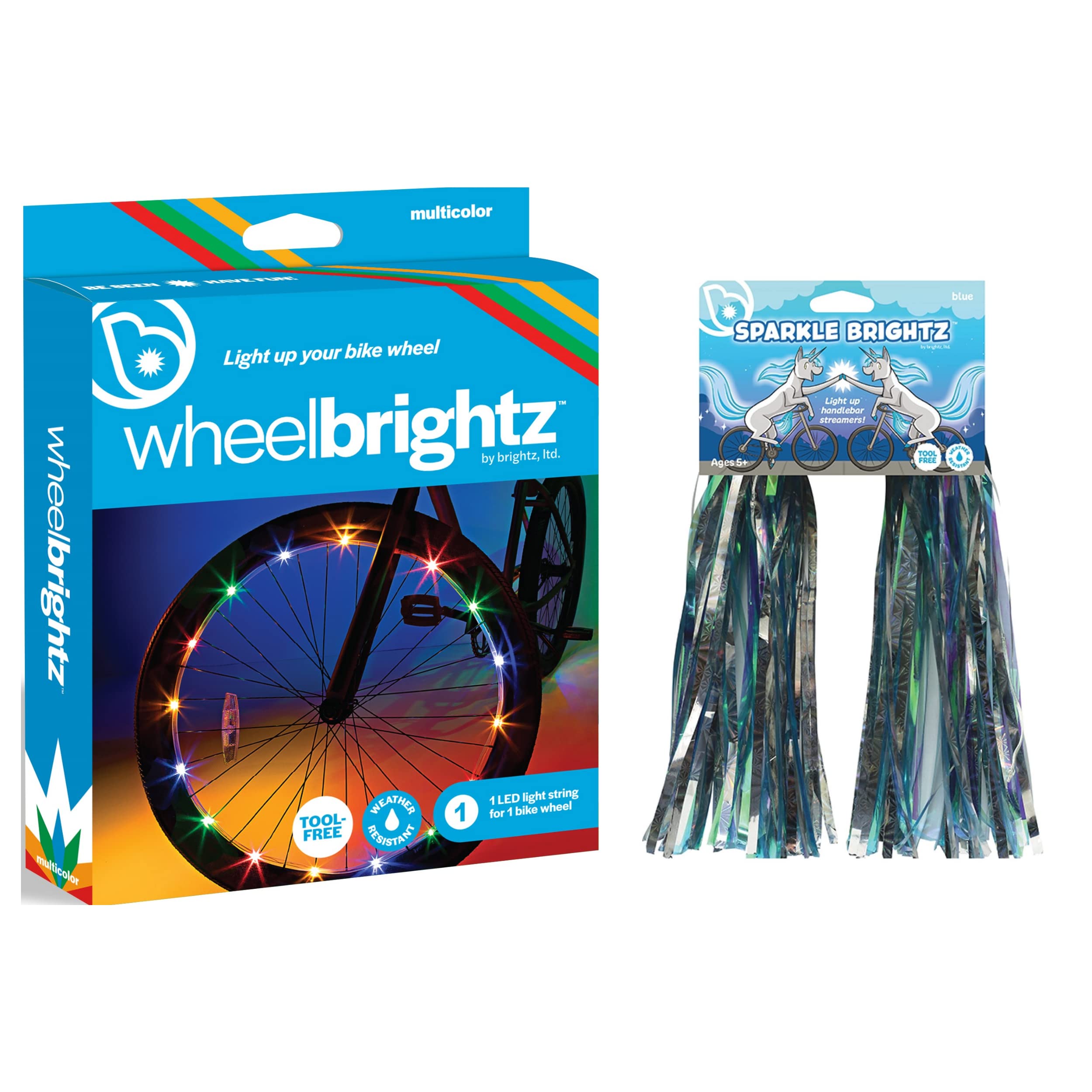 Brightz LED Bike Wheel Lights & LED Light Up Bike Tassels Combo - Pack of 2 WheelBrightz Bicycle LED Spoke Lights with Sparkle Effect + Light Up Streamers for Night Cycling Safety & Fun - Perfect for Kids, Adults, Commuters & Outdoor Night Rides