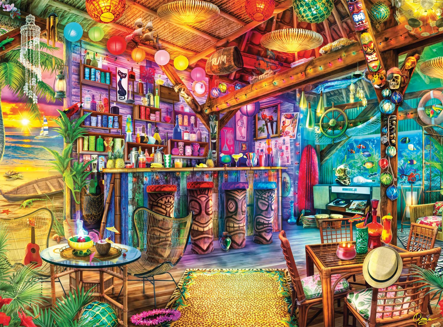 Buffalo Games 1000-Piece Tiki Beach Sunset Puzzle for Adults & Teens