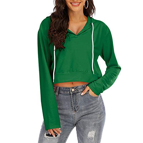 Miqieer Women's V Neck Hoodies Crop Top Long Sleeve Casual Pullover Sweatshirt | Trendy Streetwear for Fall & Winter | Perfect for Layering, Gym, and Everyday Outfits