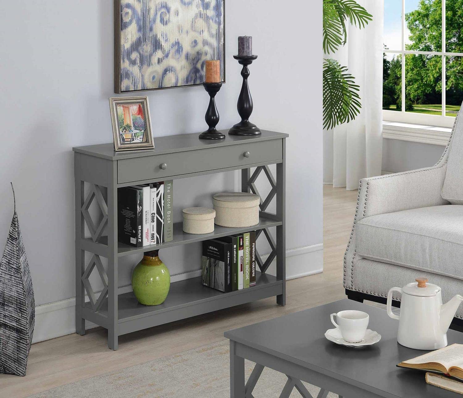 Diamond 1-Drawer Console Table in Gray by Convenience Concepts - Perfect for Entryway, Living Room & Hallway Decor