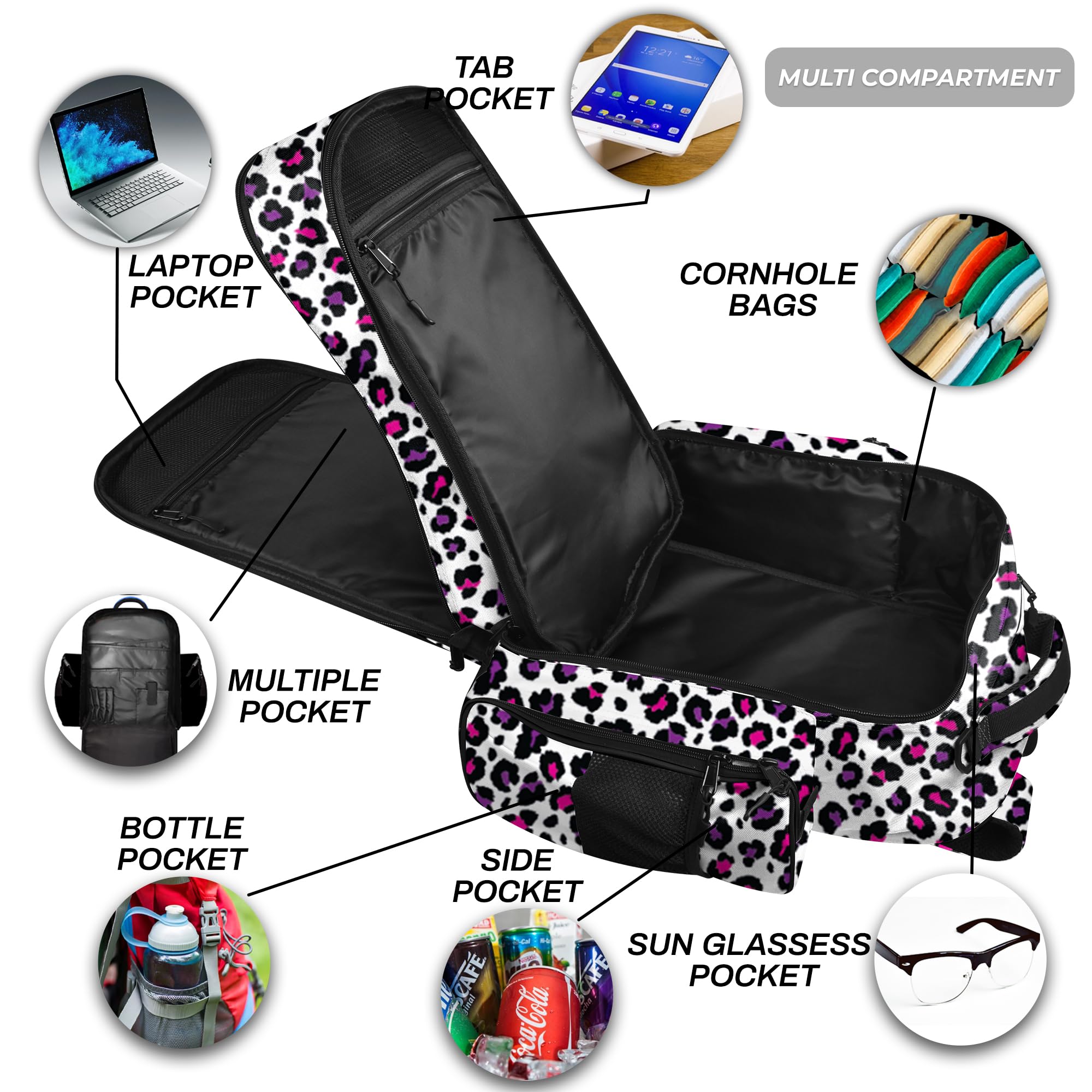 FIGHTSENSE Premium Cornhole Backpack - Holds 24 Bags with Multiple Storage Pockets - Durable Cornhole Bag Carrying Case for Outdoor Games, Tailgating & Beach Parties