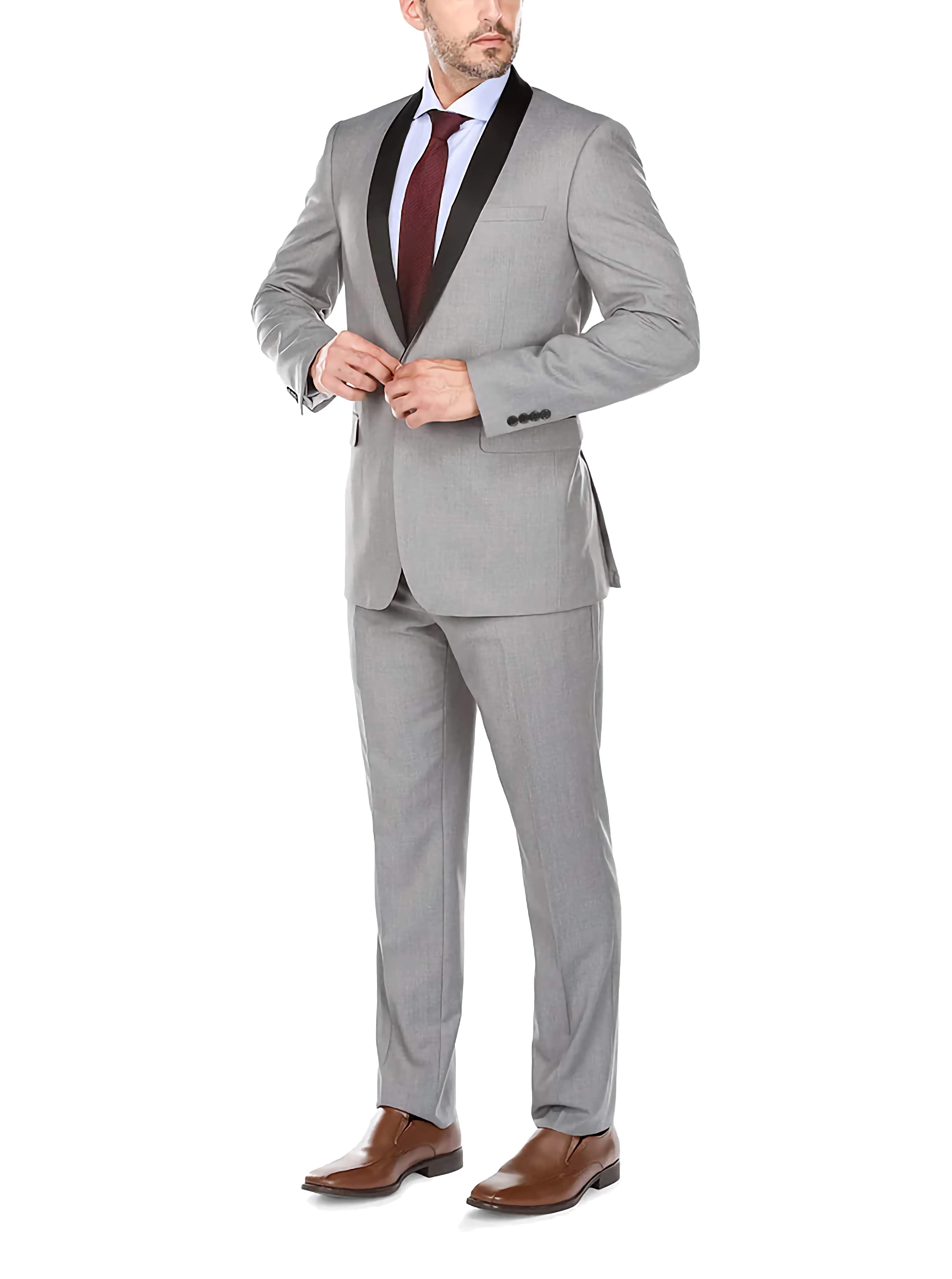 Elegant Gray 2-Piece Tuxedo Suit with Shawl Lapel - Slim Fit Men's Formal Wear for Weddings, Prom & Black Tie Events