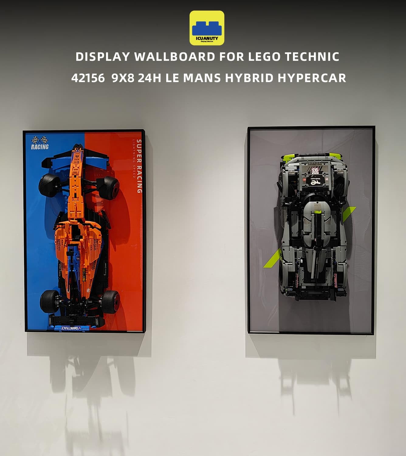 iCUANUTY Lego Technic Peugeot 9X8 24H Le Mans Hybrid Hypercar 42156 Display Wall Frame - 29.5x17.7 Inch Unique Decorative Mount for Lego Cars | Perfect Gift for Lego Enthusiasts | Home Office Decor & Collector Showcase