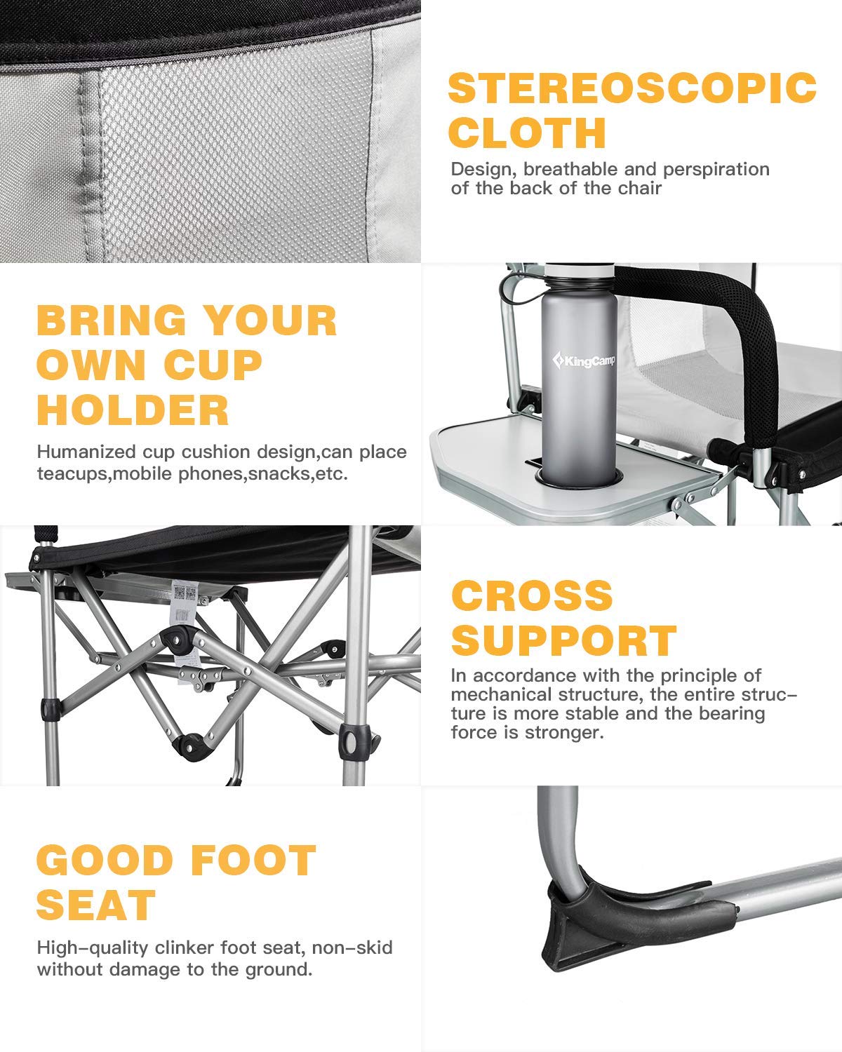 KingCamp Heavy Duty Camping Folding Director Chair with Oversize Padded Seat & Portable Picnic Table - Outdoor Camping, Beach, Backyard, BBQ, Fishing, and Picnic Essentials