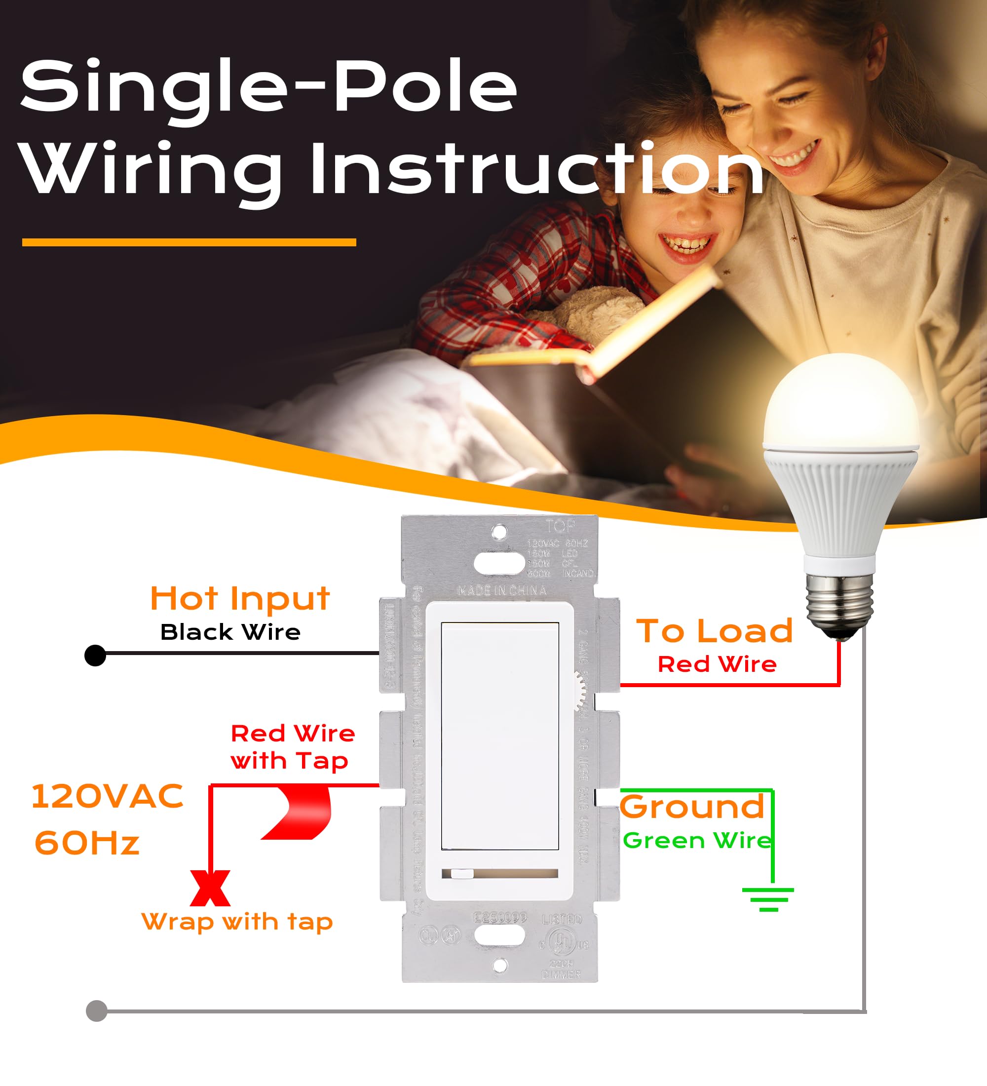 10 Pack Cloudy Bay 3-Way/Single Pole Dimmer Switch - Compatible with 150W LED/CFL & 600W Incandescent/Halogen Lights - Includes Wall Plates - Perfect for Home Lighting Control in Bedrooms, Living Rooms & Hallways