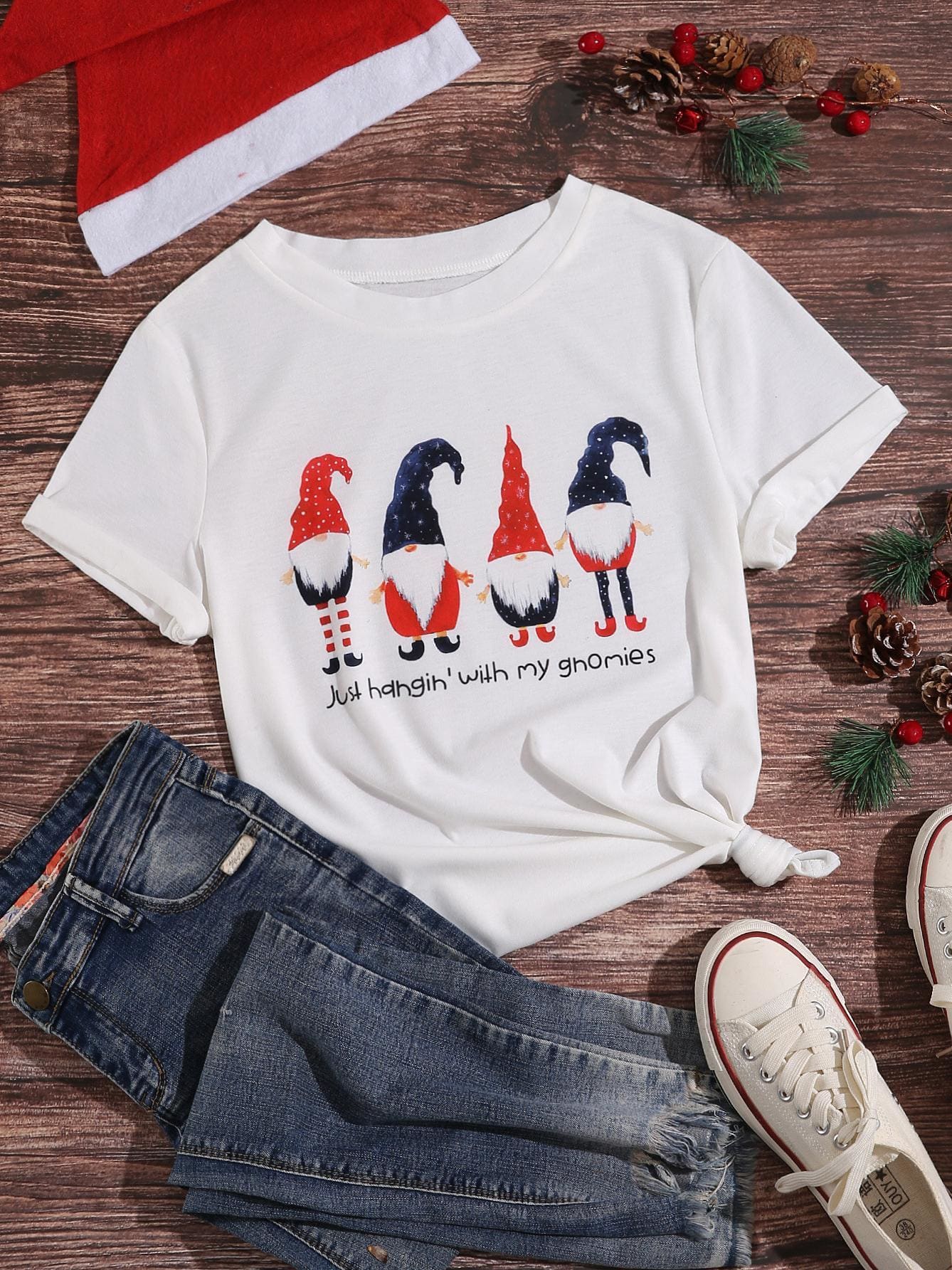 Lovevop Women's Christmas Printed Casual White T-Shirt - Festive Holiday Tee for Parties, Gifts & Casual Wear