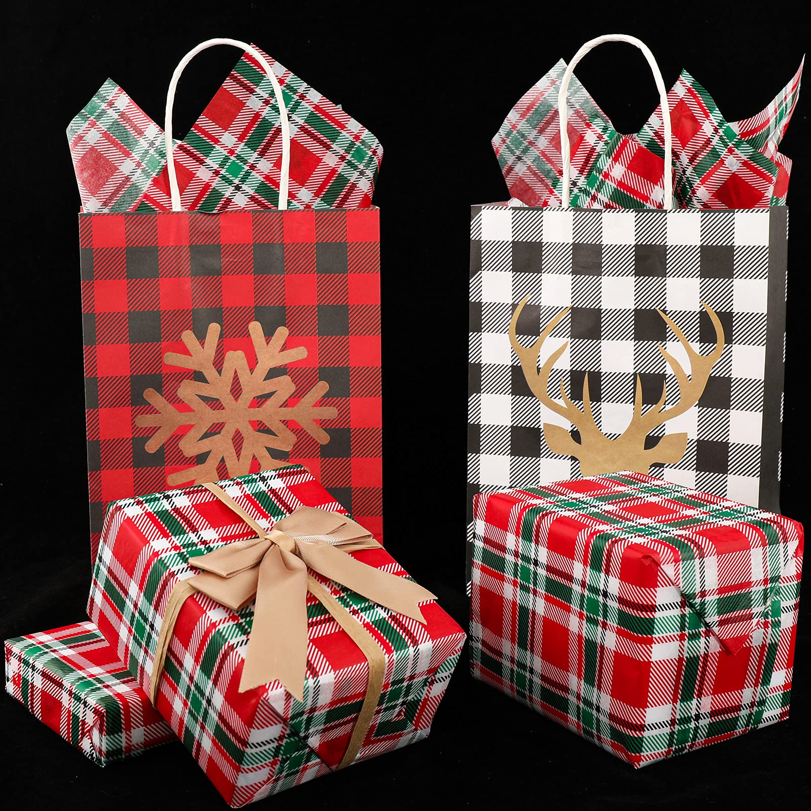 Whaline Christmas Tissue Paper - Buffalo Plaid Wrapping Paper in Red, Green & White - 100 Sheets for Gift Wrapping, DIY Crafts, Small Business Packaging, New Year Decor | Perfect for Holiday Presents, Party Favors & Rustic Art Projects