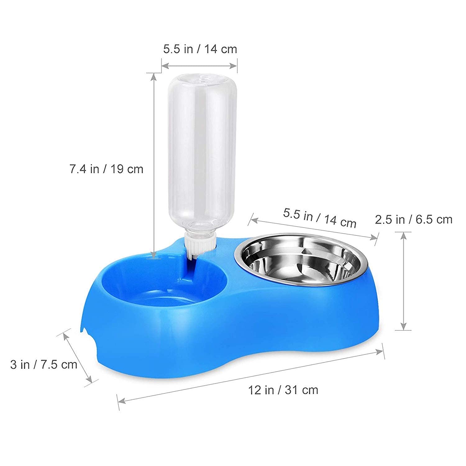 **Zyomatiq Dual Stainless Steel Pet Bowls - Non-Slip, No-Spill Dog & Cat Food Bowls with Automatic Water Feeder - Perfect for Small & Medium Pets at Home or Travel**
