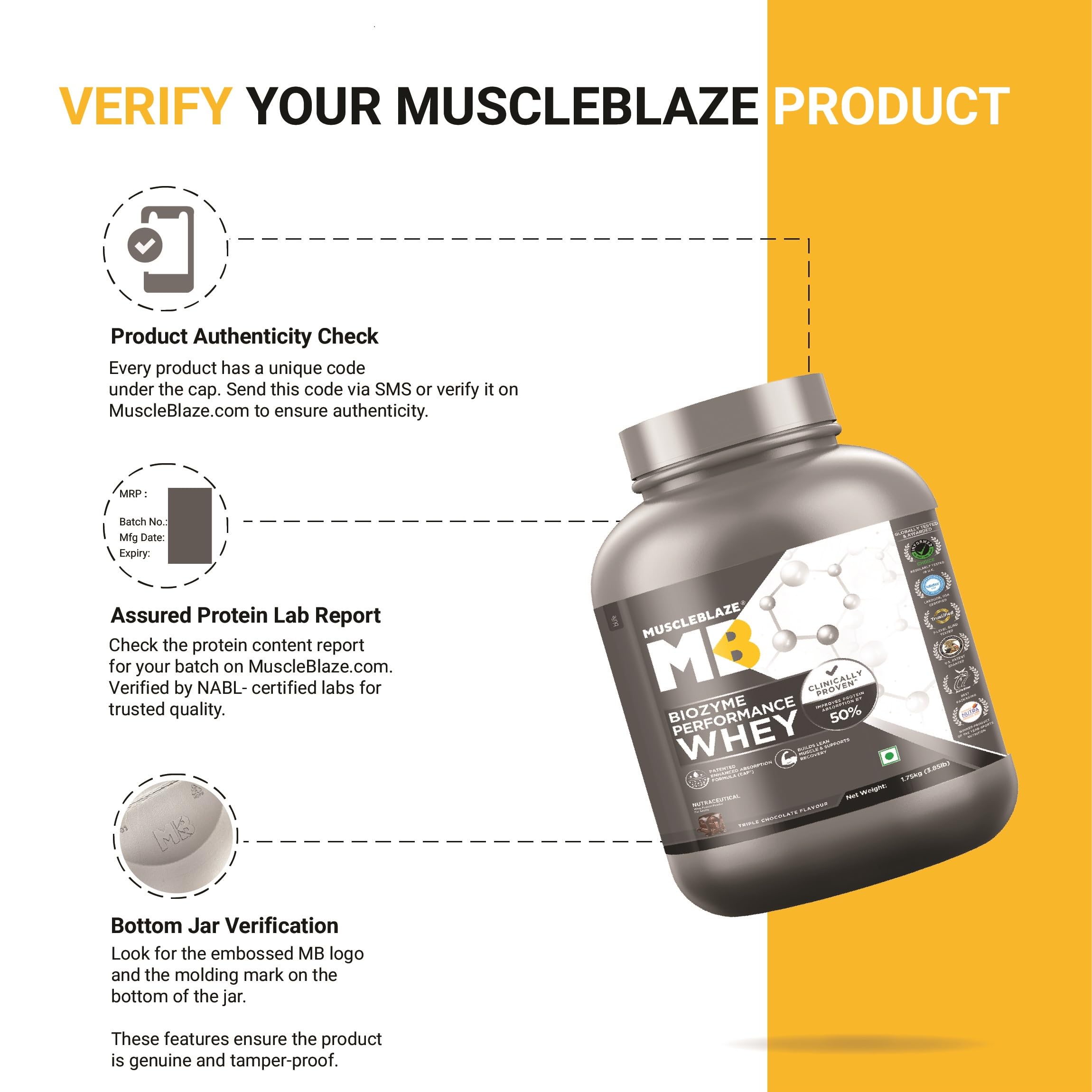 MuscleBlaze Biozyme Performance Whey Protein Powder - Triple Chocolate Flavor, 3.85lbs (1.75kg) | Clinically Proven 50% Faster Protein Absorption | Post-Workout Recovery & Muscle Building Supplement for Athletes & Fitness Enthusiasts