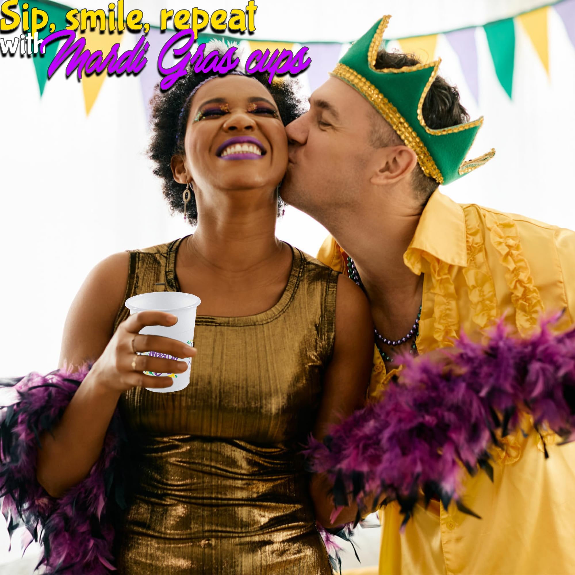Fun Express Bulk Mardi Gras Plastic Cups - 400 Pieces Colorful Party Cups for Carnival, New Orleans Themed Events & Festive Celebrations - Durable Disposable Drinkware for Parades, Weddings, Birthdays and Office Parties
