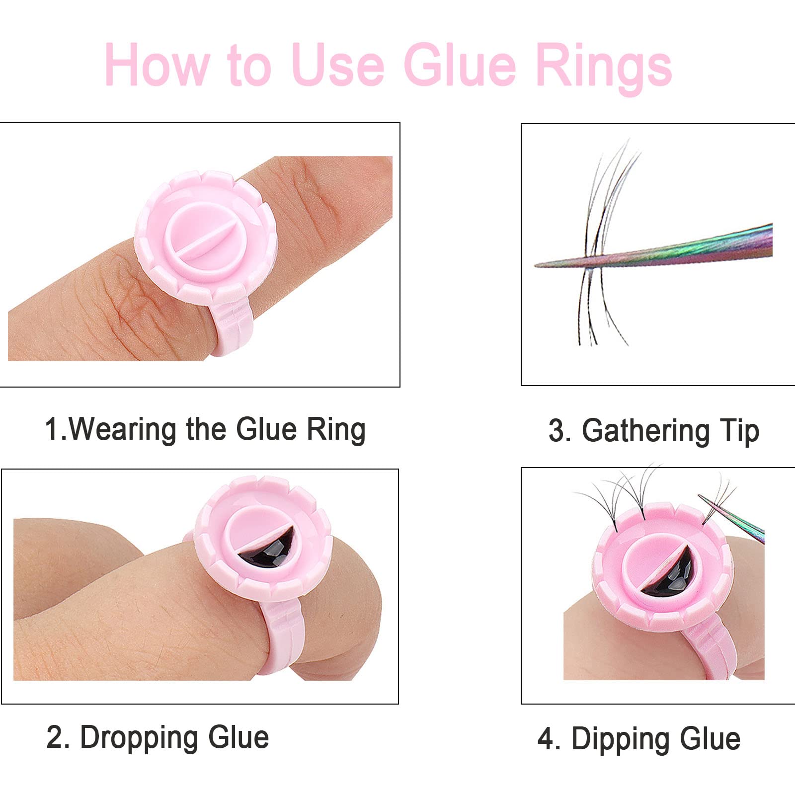 300PCS Disposable Eyelash Extension Glue Rings - Pink Lash Adhesive Holders for Professional & DIY False Eyelash Application - Perfect for Salon, Home Use & Beauty Enthusiasts