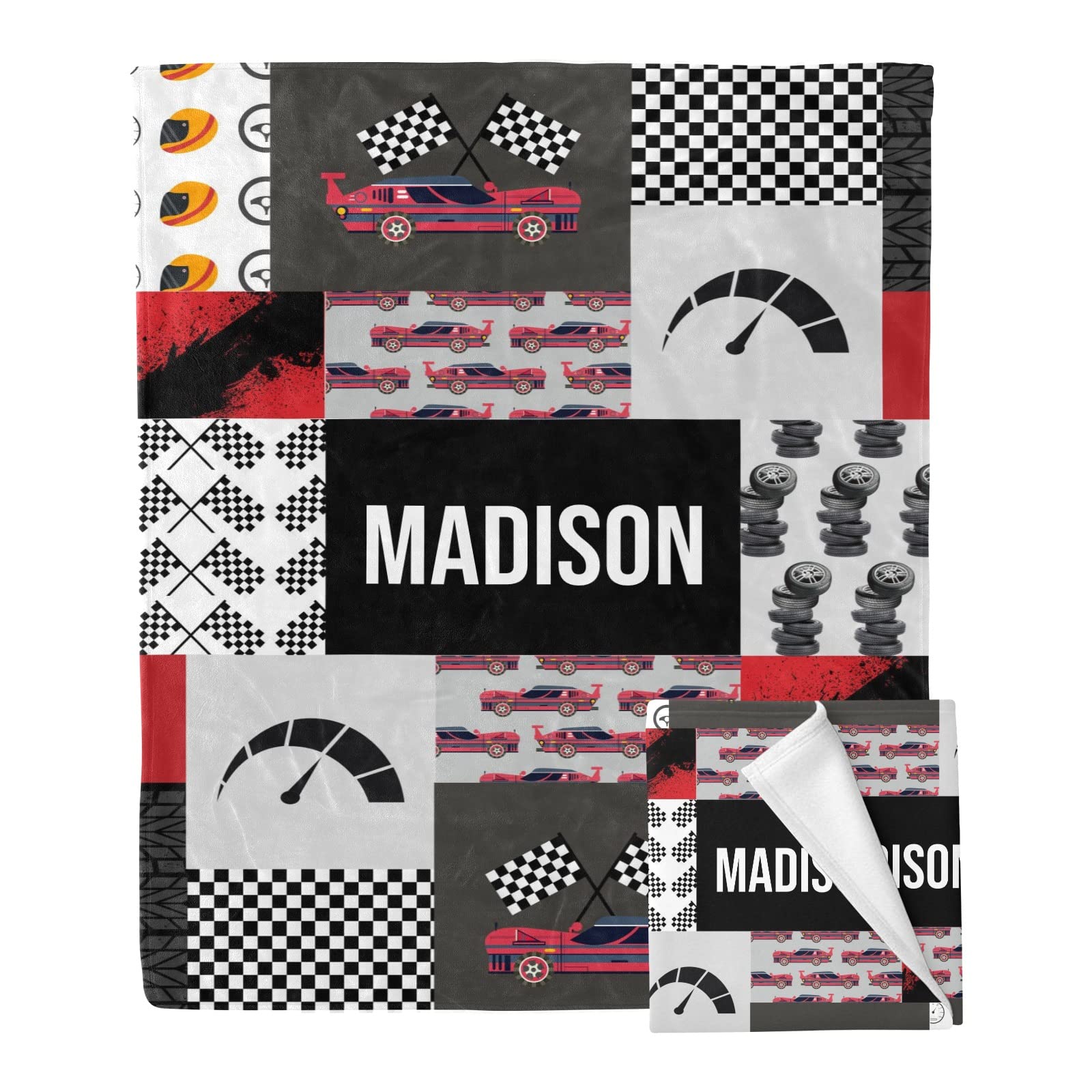 Personalized Deven Race Car Throw Blanket - Custom Name Blanket for Women, Men & Kids - 50x60 Inch Soft Fleece Blanket for Bed, Couch & Gifts - Perfect for Birthday Presents, Nursery Decor & Cozy Movie Nights