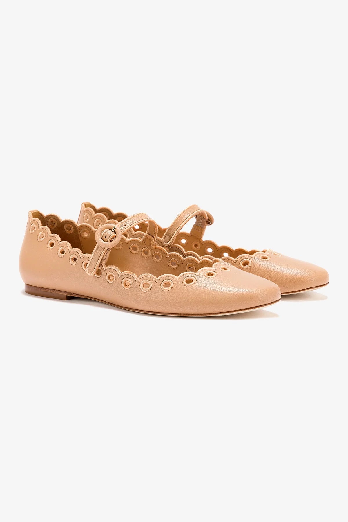 Blair Broderie Ballet Flat in Tan Leather - Women's Comfortable Leather Ballet Flats for Work, Office, and Casual Wear