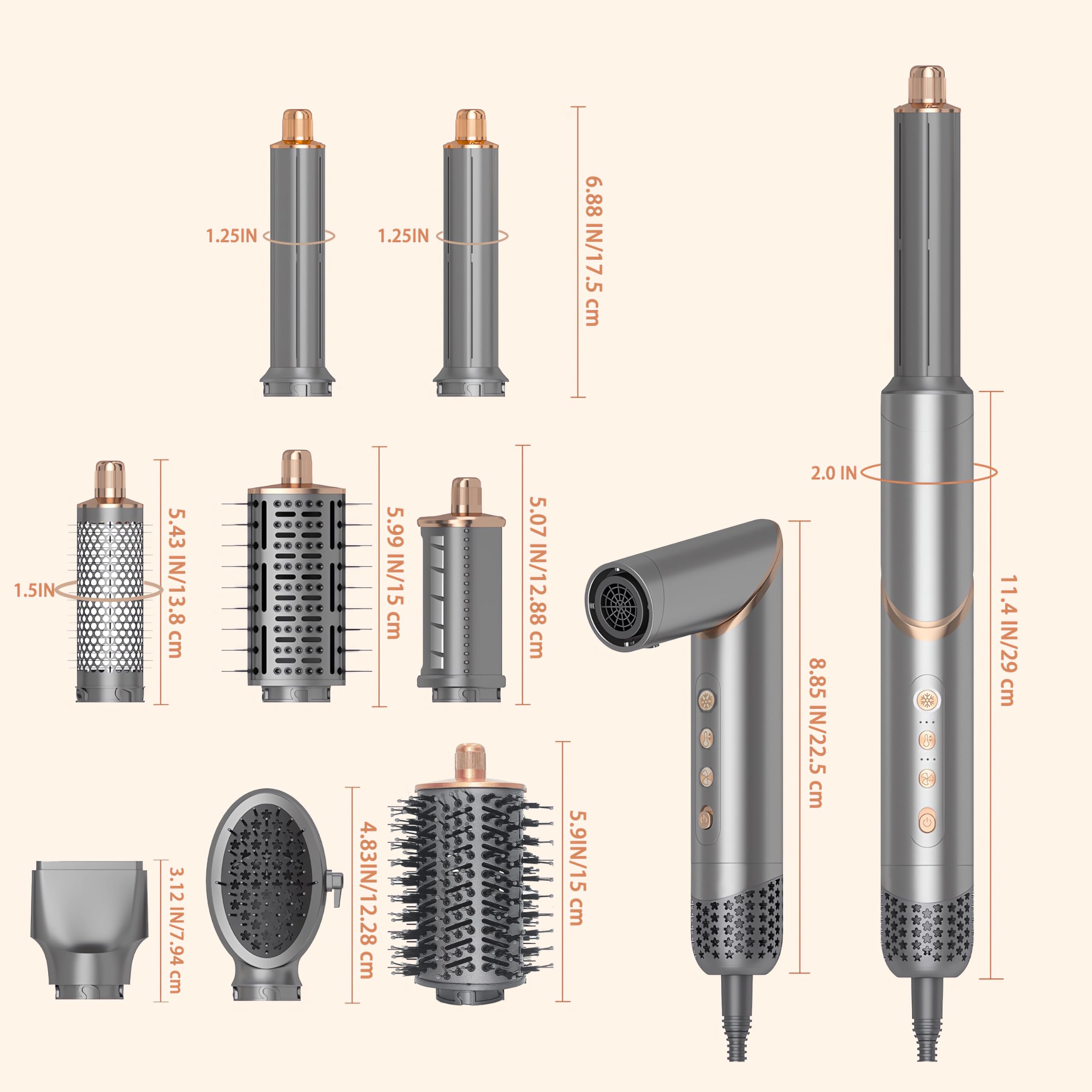 8 in 1 Hair Wrap Air Styler - Flex Magic Air Curler, Hot Air Brush & Dryer Combo | Auto Wrap Styler for Curly, Wavy & Straight Hair | Perfect for Home, Salon & Travel (Gray)