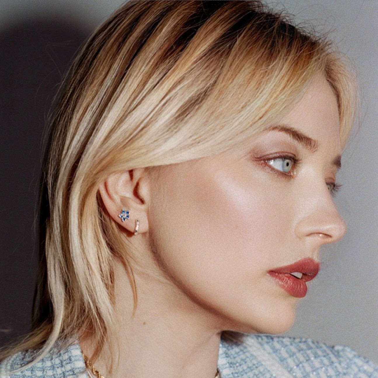 Forget Me Not Flower Crystal Stud & Hoop Earrings Set - 3 Pairs Sterling Silver Dainty Jewelry for Women, Gift for Her, Perfect for Weddings & Everyday Wear