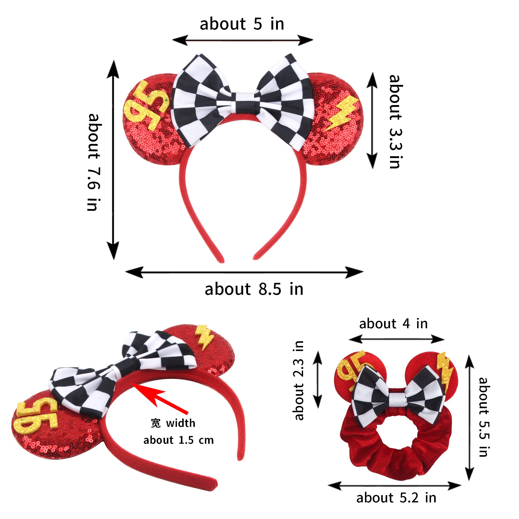 Disney-Inspired Mouse Ears Hairband with Lightning McQueen Car Ears - Sparkly Sequin Scrunchies Headband for Women | Perfect for Carnival, Birthday Parties & Disney Theme Park Visits